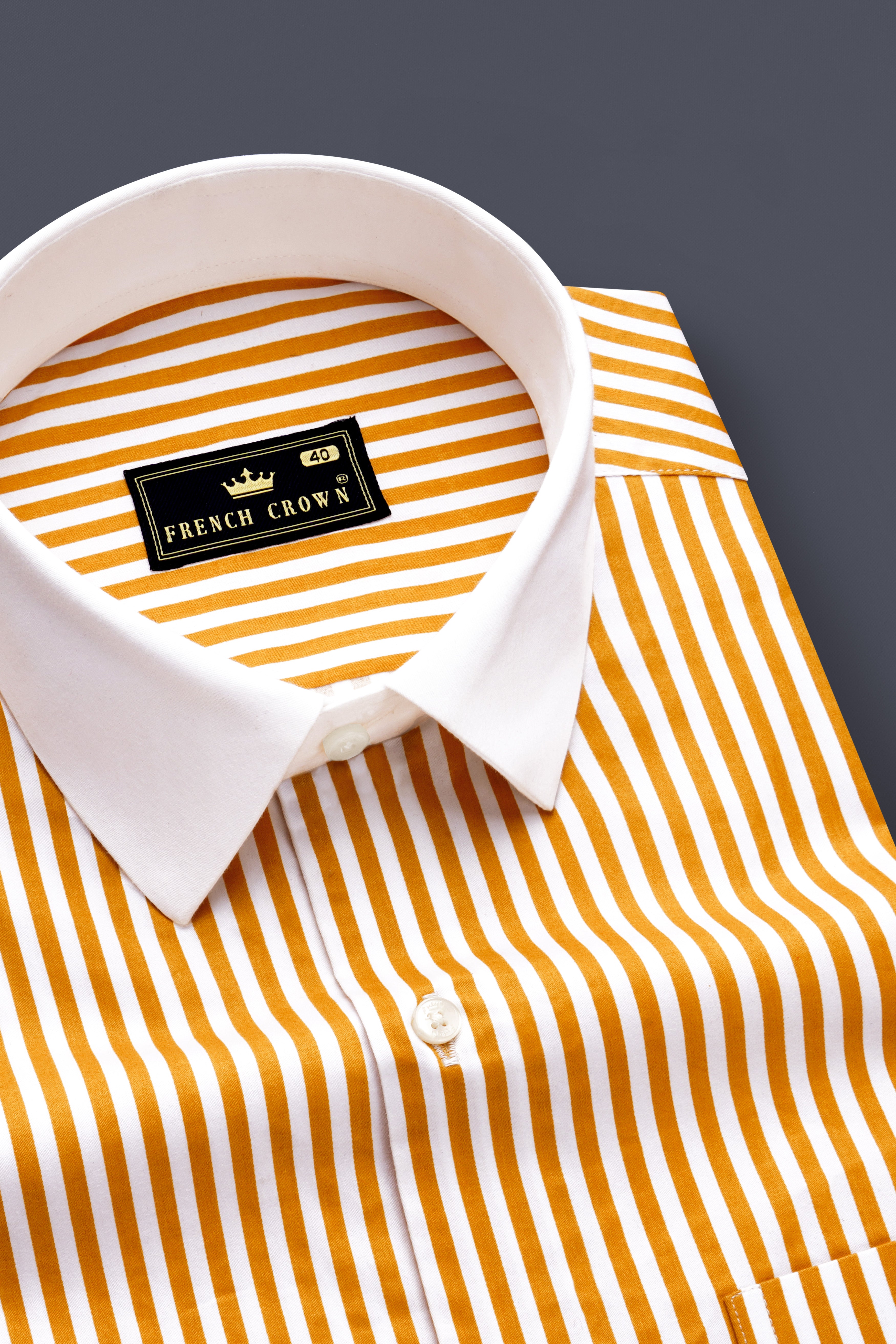 Solaro-Sunshade Yellow And Bright White Candy Striped Subtle Sheen Super Soft Premium Cotton Cuff Collar Dress Shirt