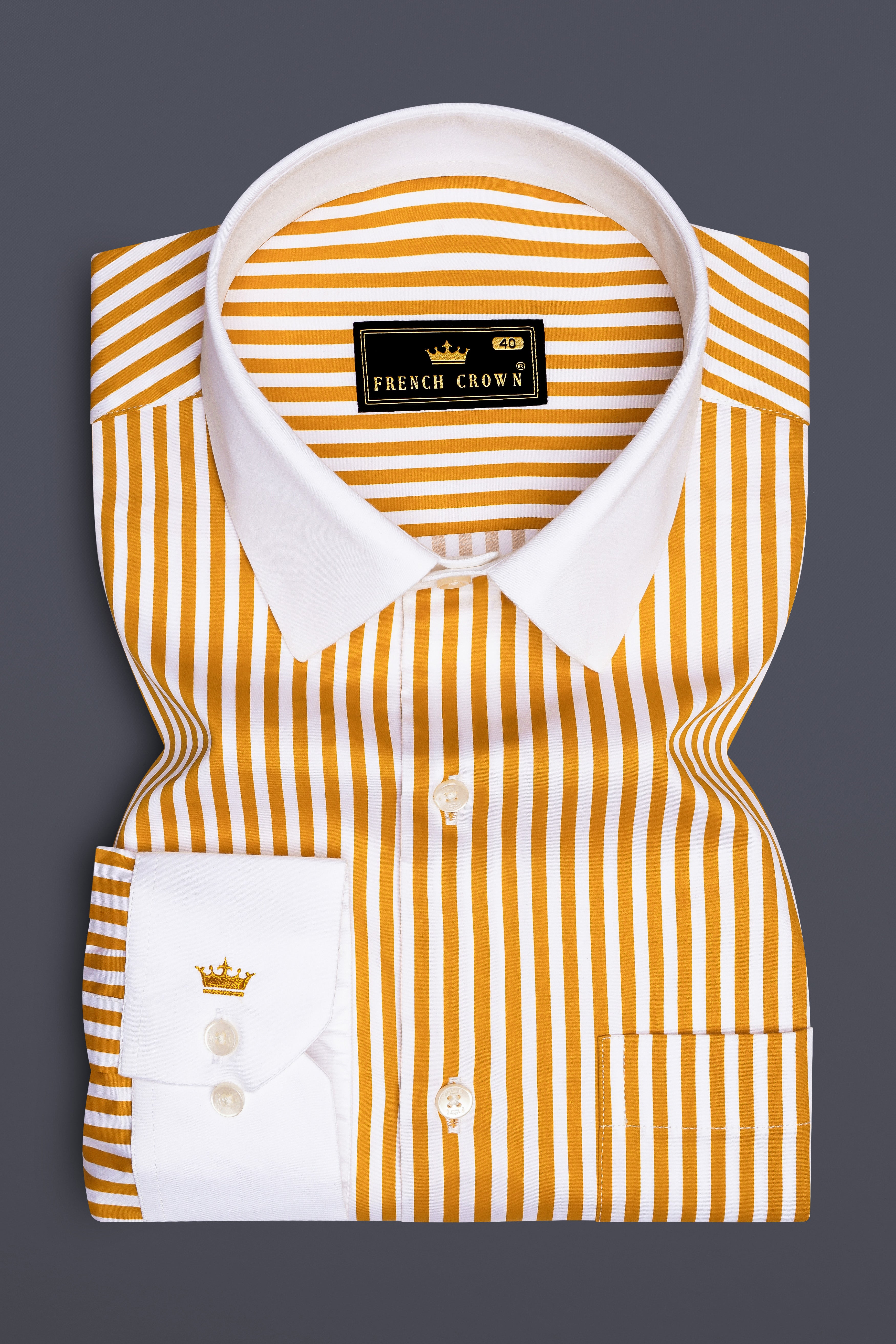 Solaro-Sunshade Yellow And Bright White Candy Striped Subtle Sheen Super Soft Premium Cotton Cuff Collar Dress Shirt