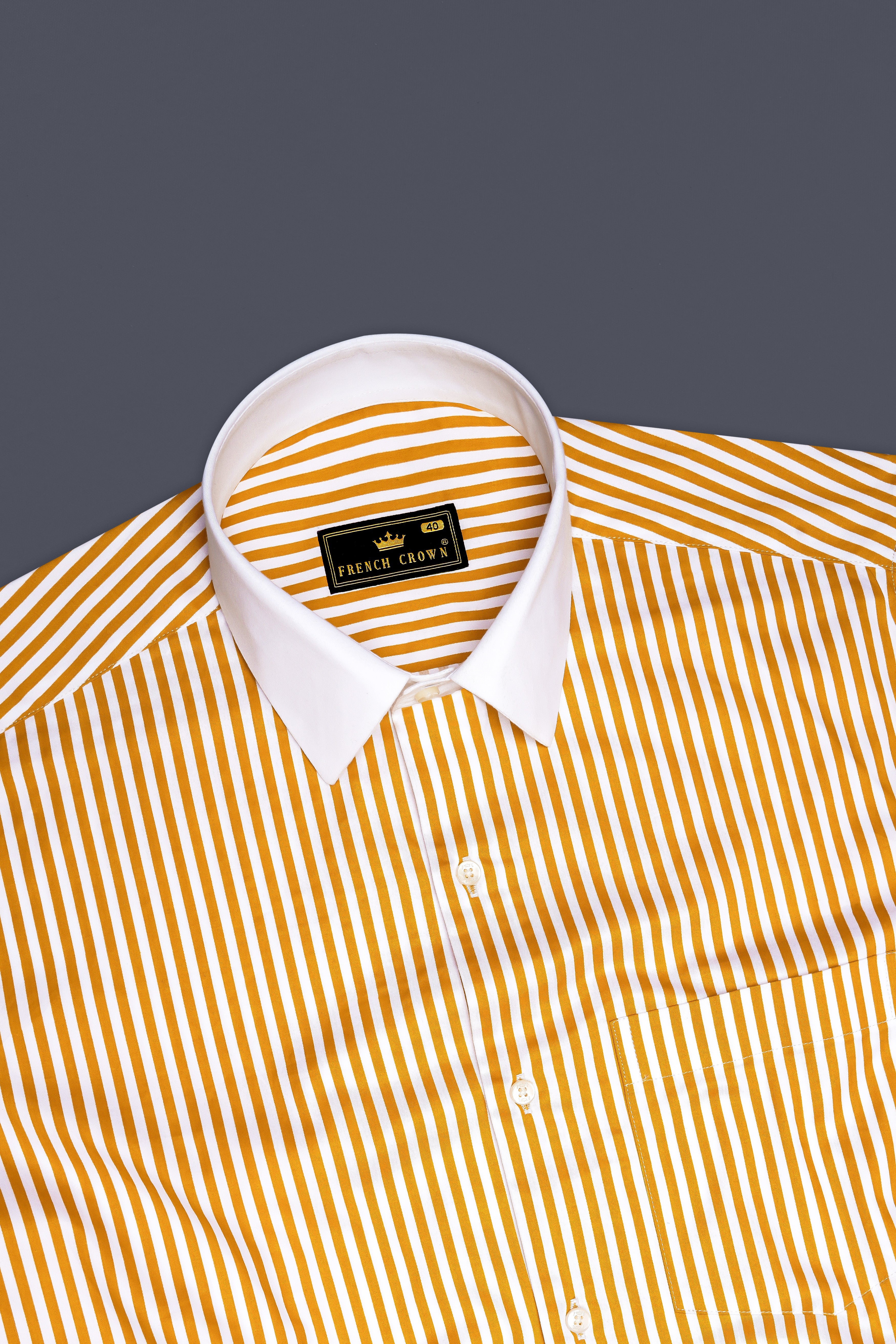 Solaro-Sunshade Yellow And Bright White Candy Striped Subtle Sheen Super Soft Premium Cotton Cuff Collar Dress Shirt