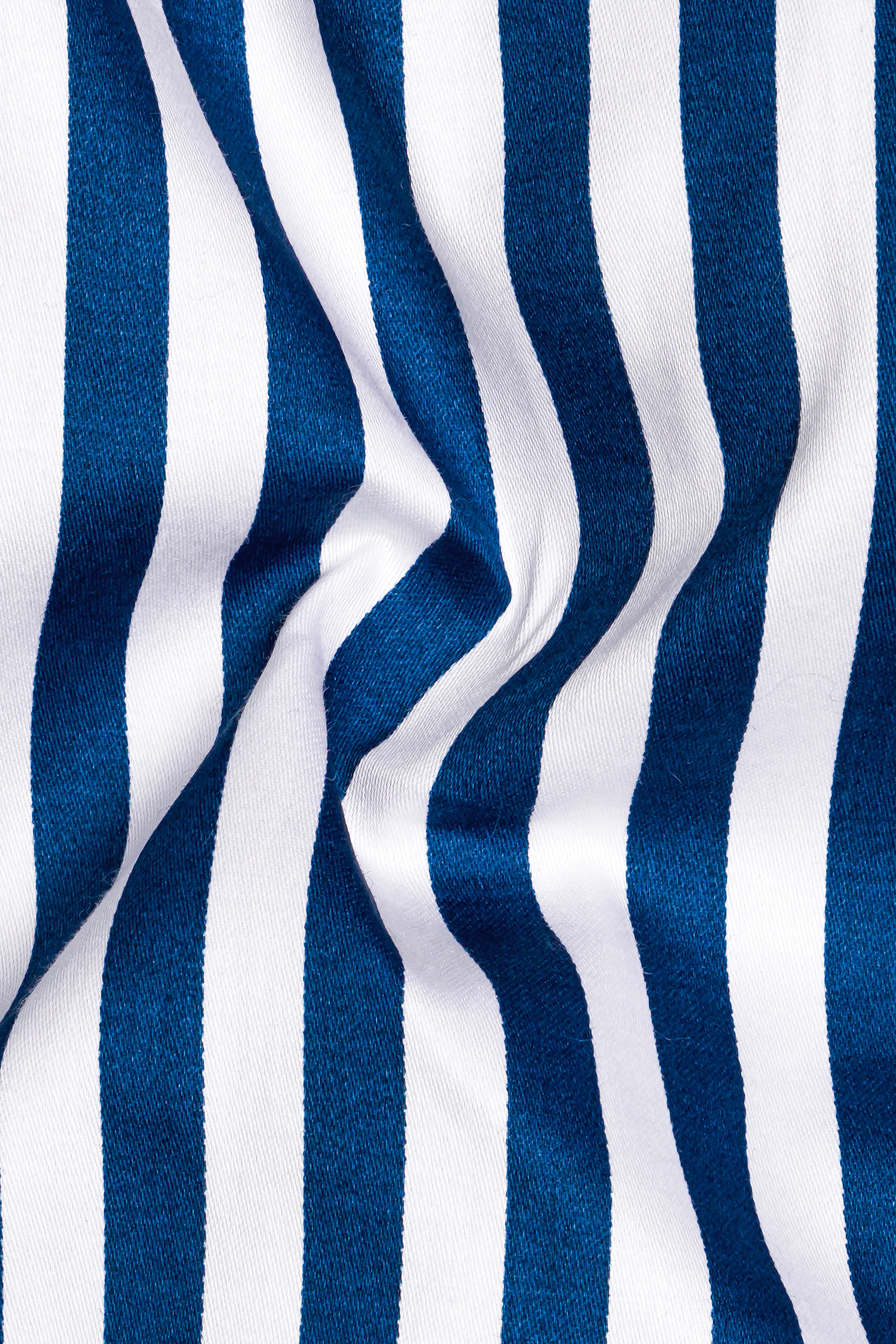 Azzorio-Catalina Blue And Bright White Candy Striped Subtle Sheen Super Soft Premium Cotton Cuff Collar Dress Shirt