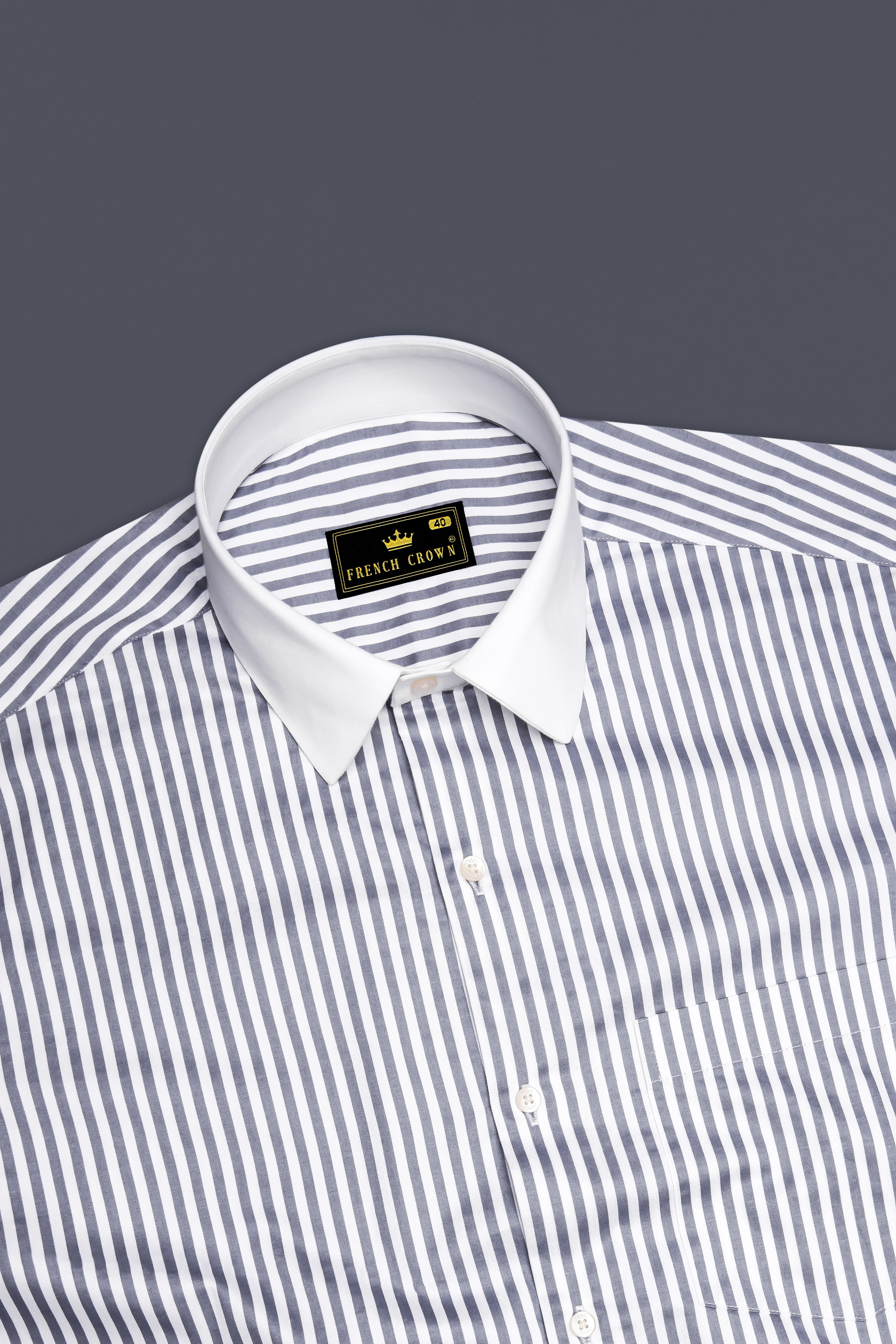 Cinerra-Amethyst Gray And Bright White Striped Subtle Sheen Super Soft Premium Cotton Cuff Collar Dress Shirt