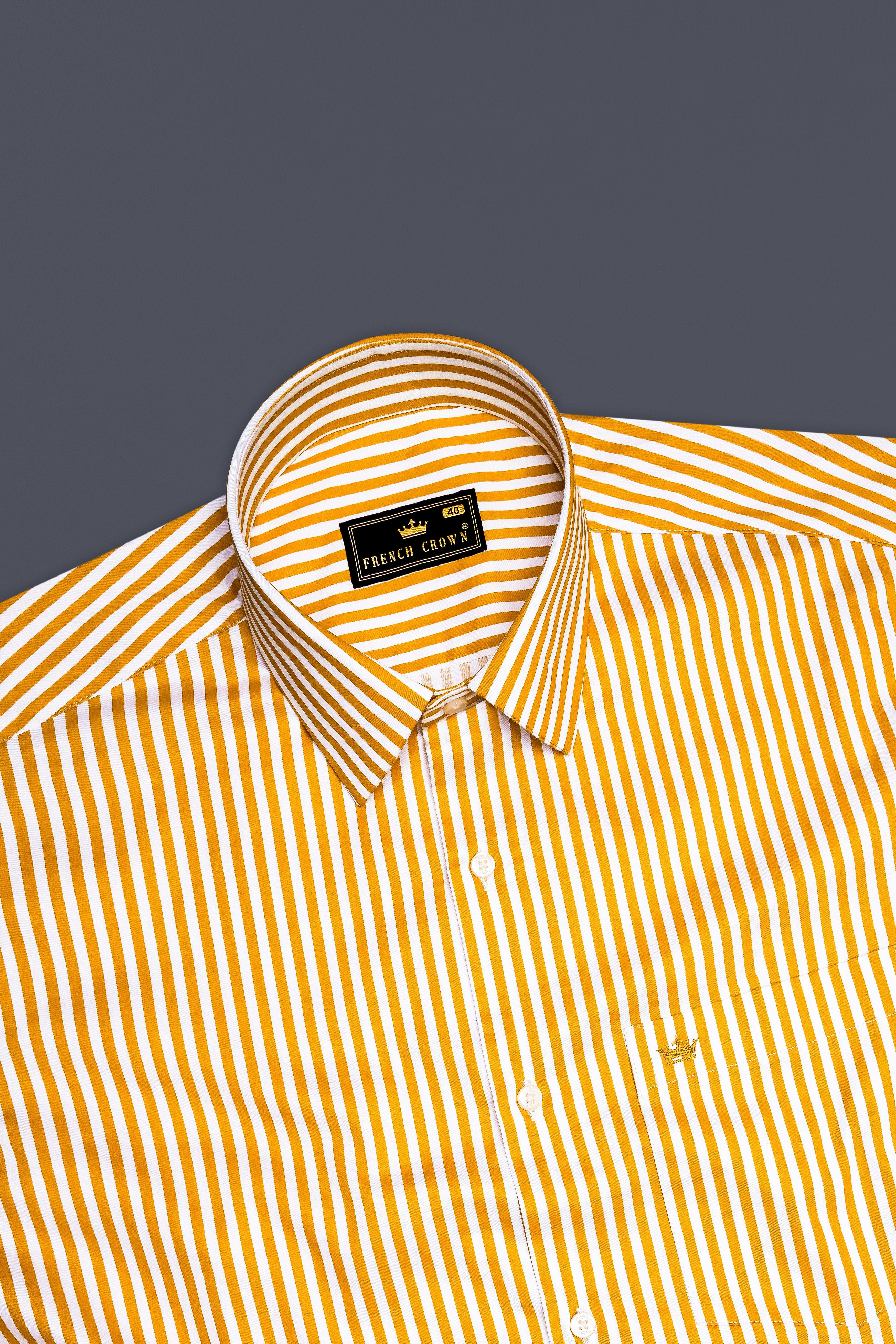 Solaro-Sunshade Yellow And Bright White Candy Striped Subtle Sheen Super Soft Premium Cotton Dress Shirt