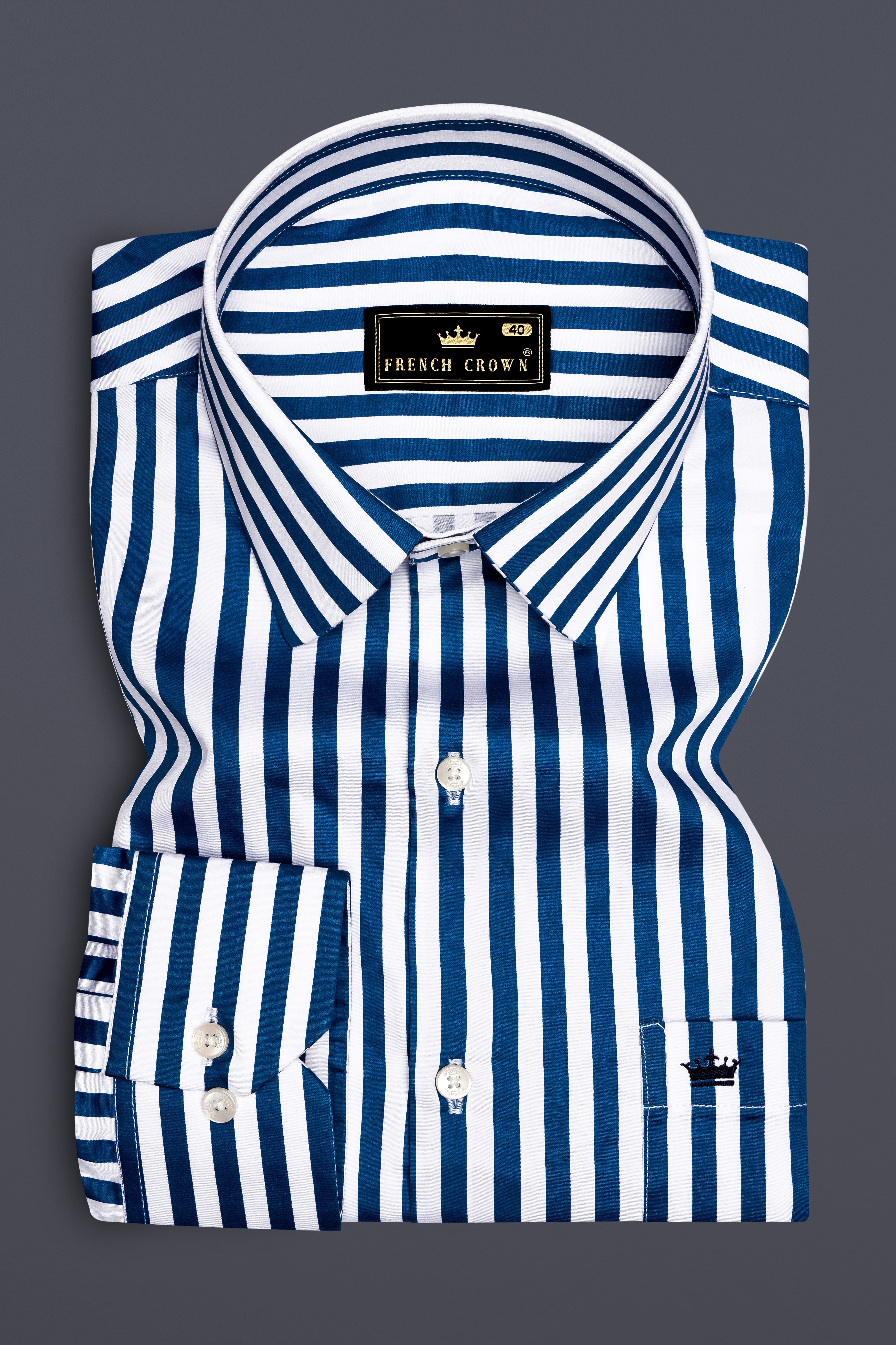 Azzorio-Catalina Blue And Bright White Candy Striped Subtle Sheen Super Soft Premium Cotton Dress Shirt