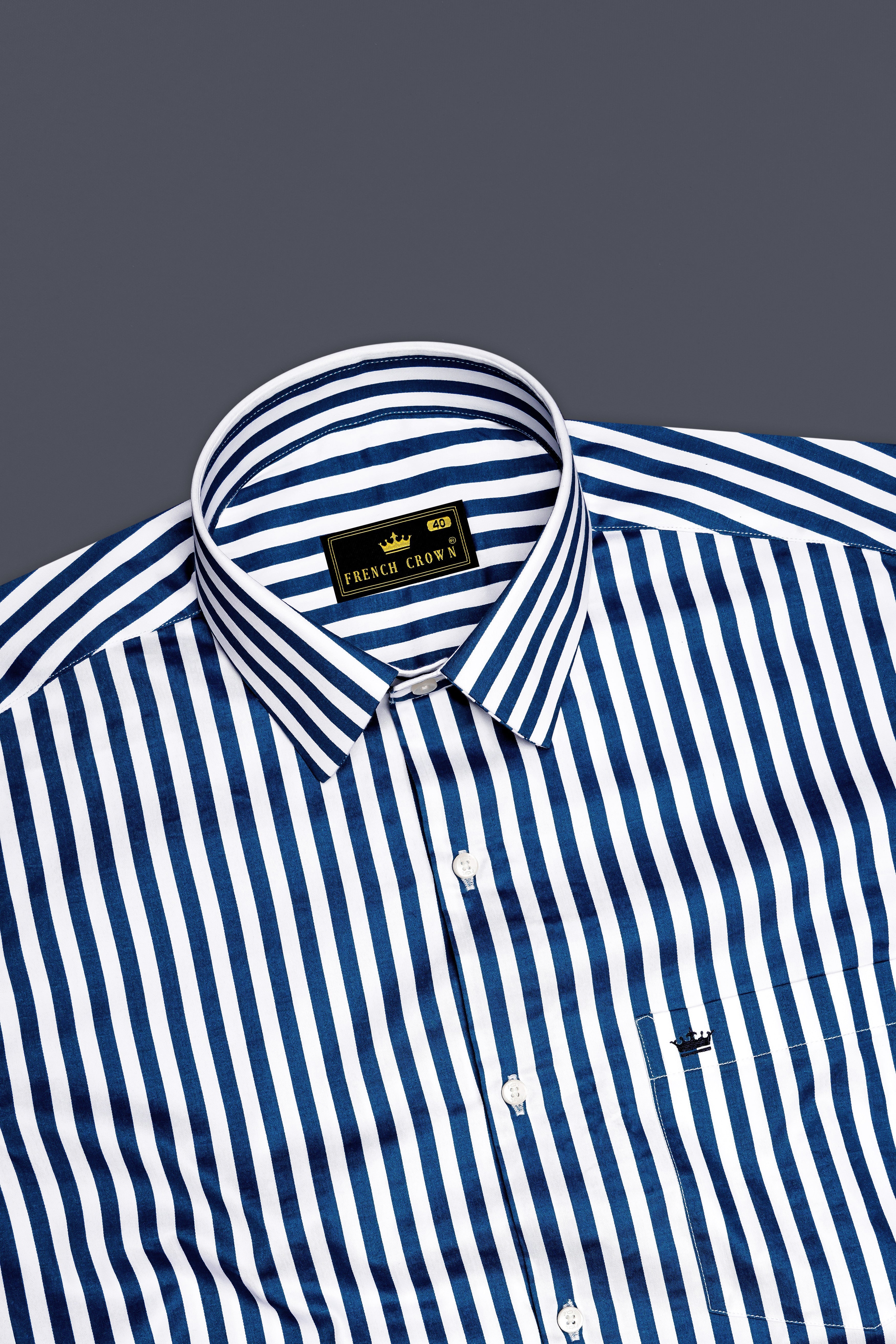 Azzorio-Catalina Blue And Bright White Candy Striped Subtle Sheen Super Soft Premium Cotton Dress Shirt