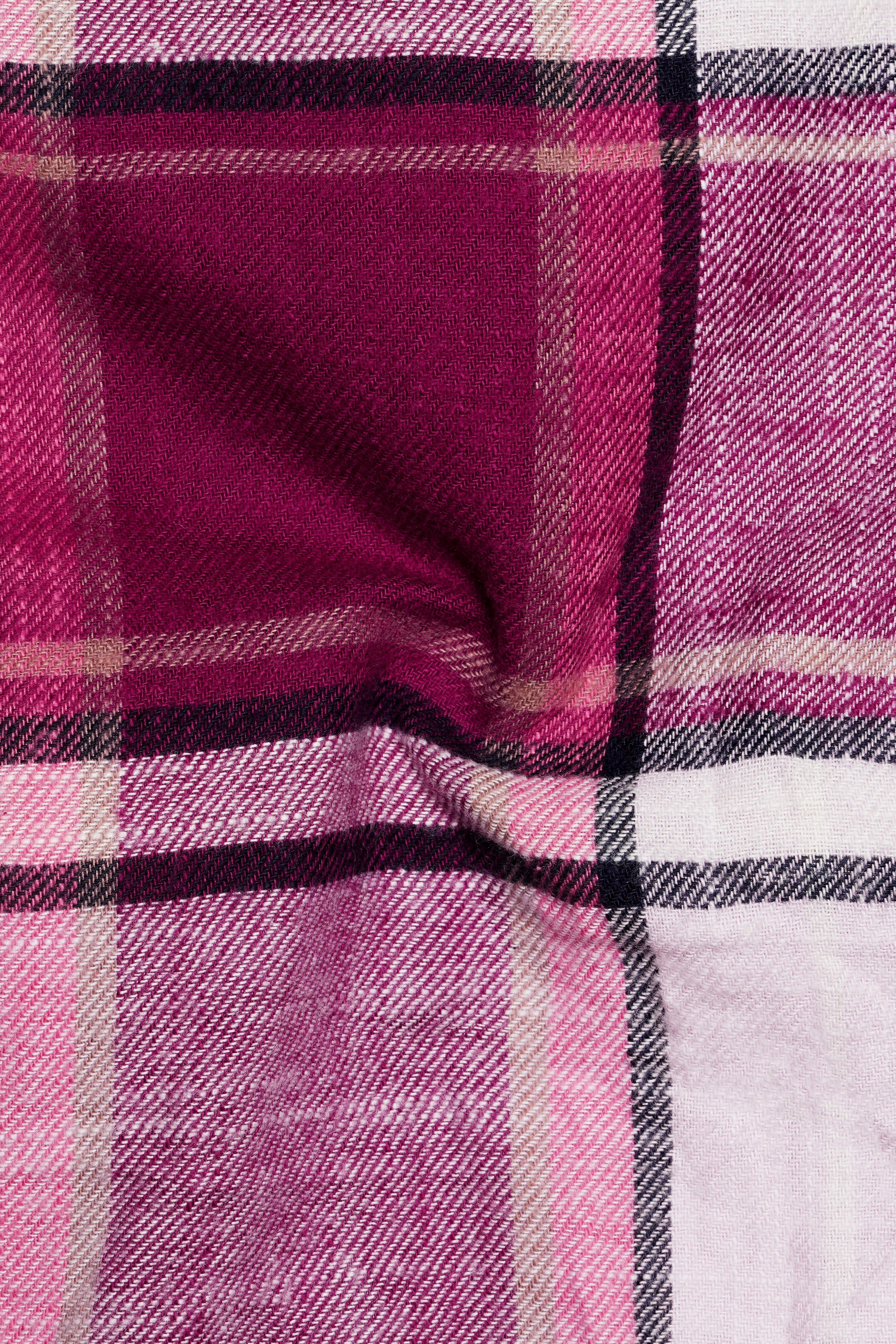 Plaivoro-Castro Pink And Bright White Plaid Flannel Premium Cotton Casual Shirt