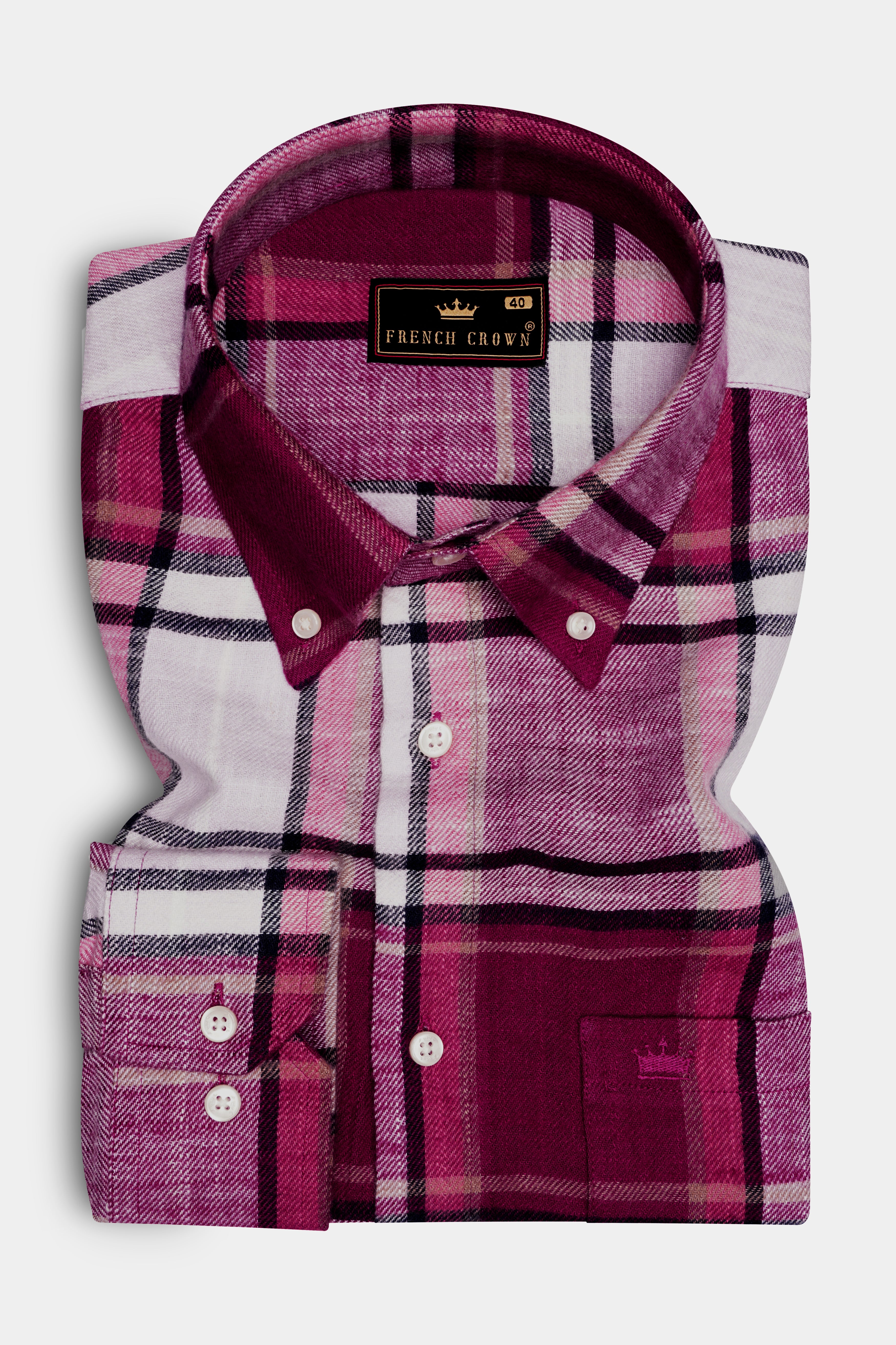 Plaivoro-Castro Pink And Bright White Plaid Flannel Premium Cotton Casual Shirt