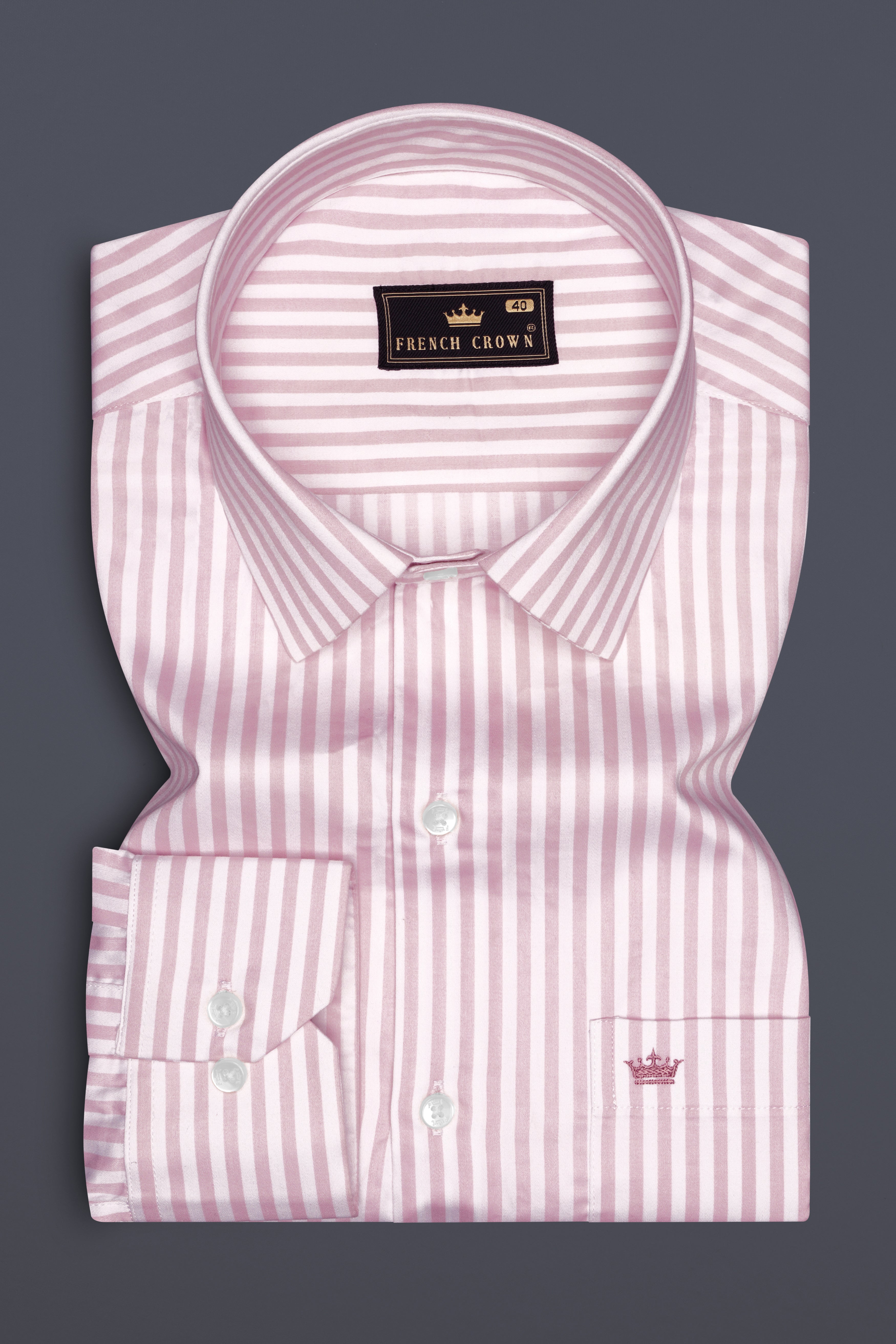 Strivaro-Oriental Pink And Bright White Candy Striped Subtle Sheen Super Soft Premium Cotton Dress Shirt