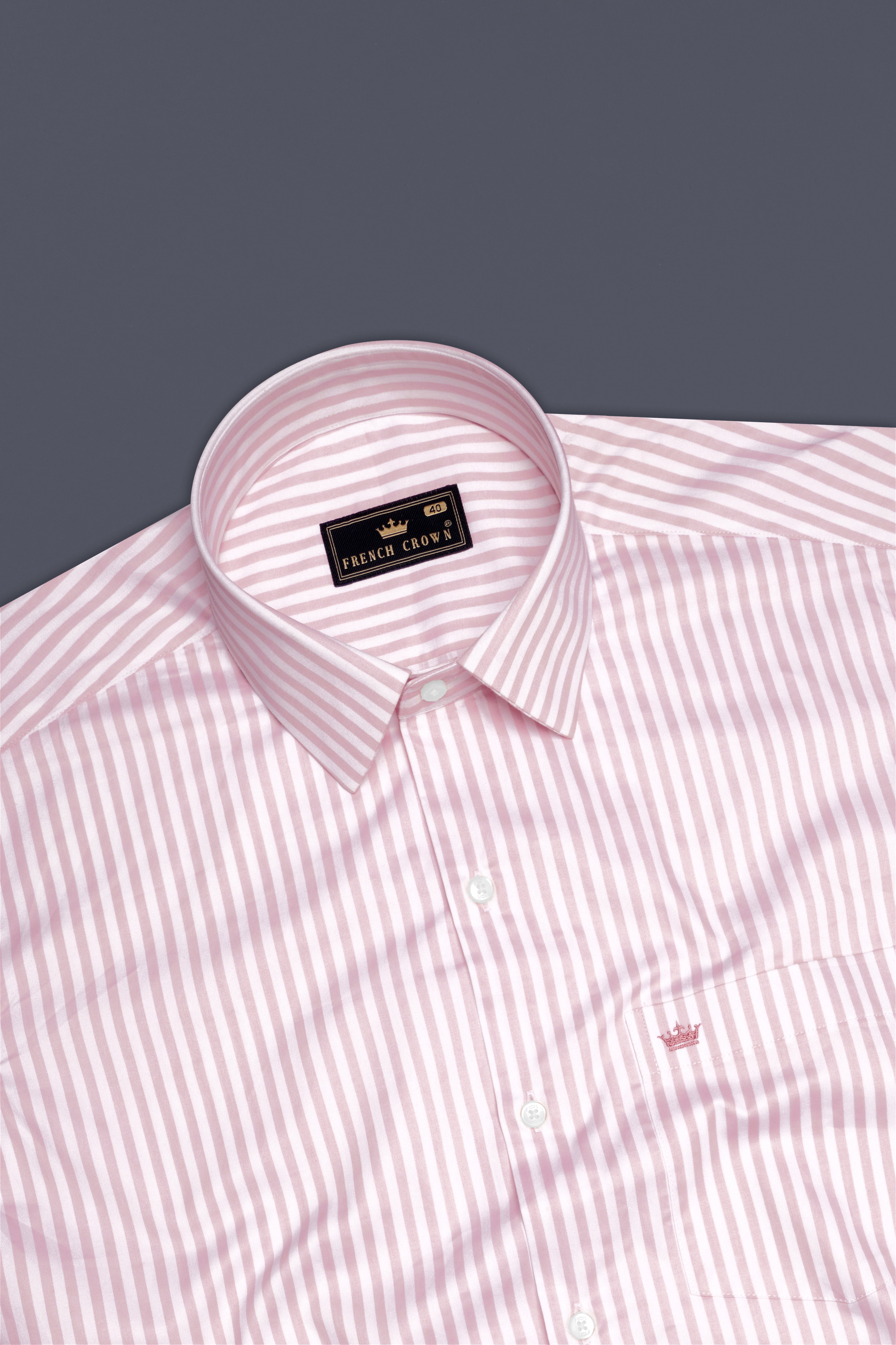 Strivaro-Oriental Pink And Bright White Candy Striped Subtle Sheen Super Soft Premium Cotton Dress Shirt