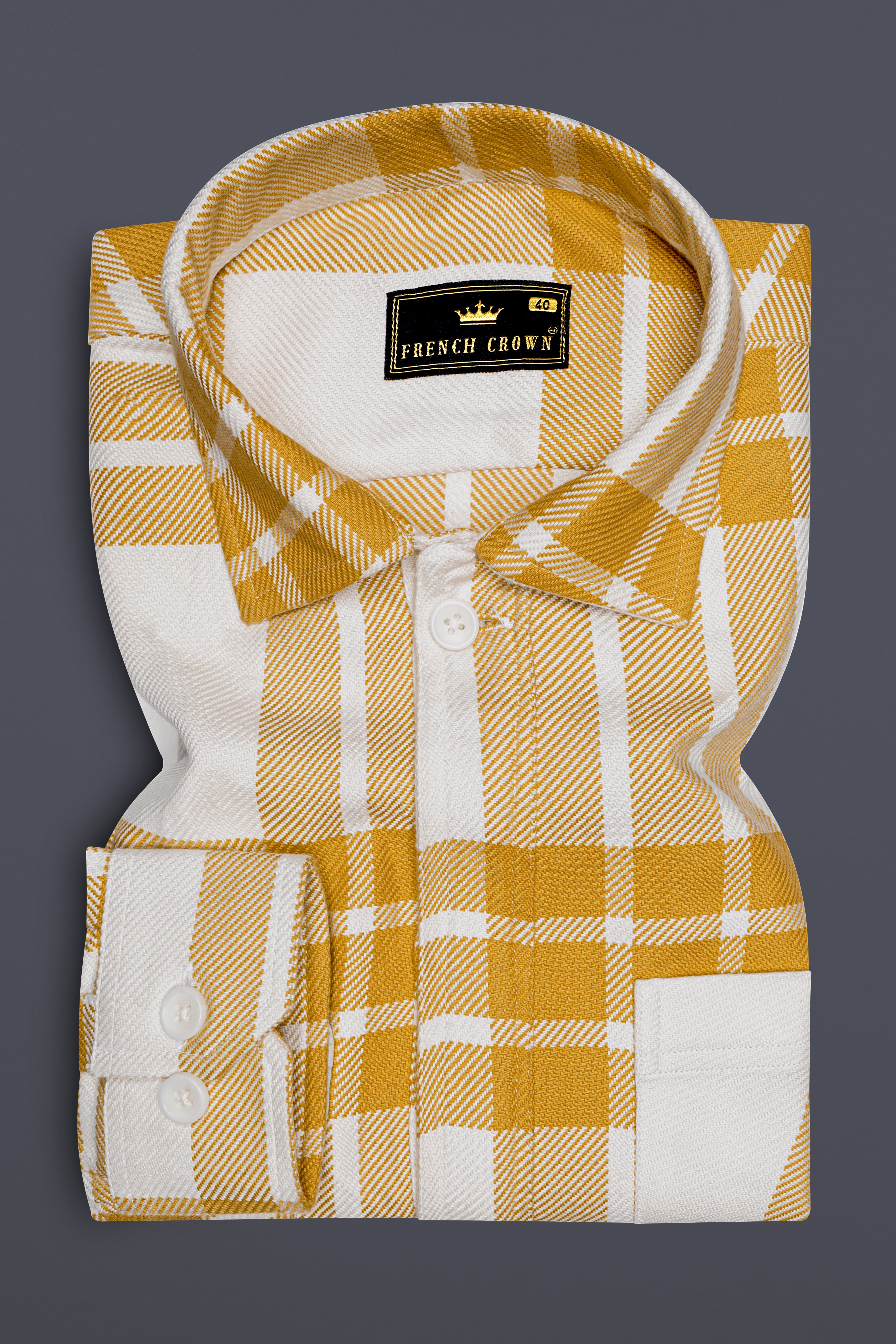 Solaro-Marigold Yellow And Bright White Plaid Heavyweight Twill Designer Overshirt/Shacket