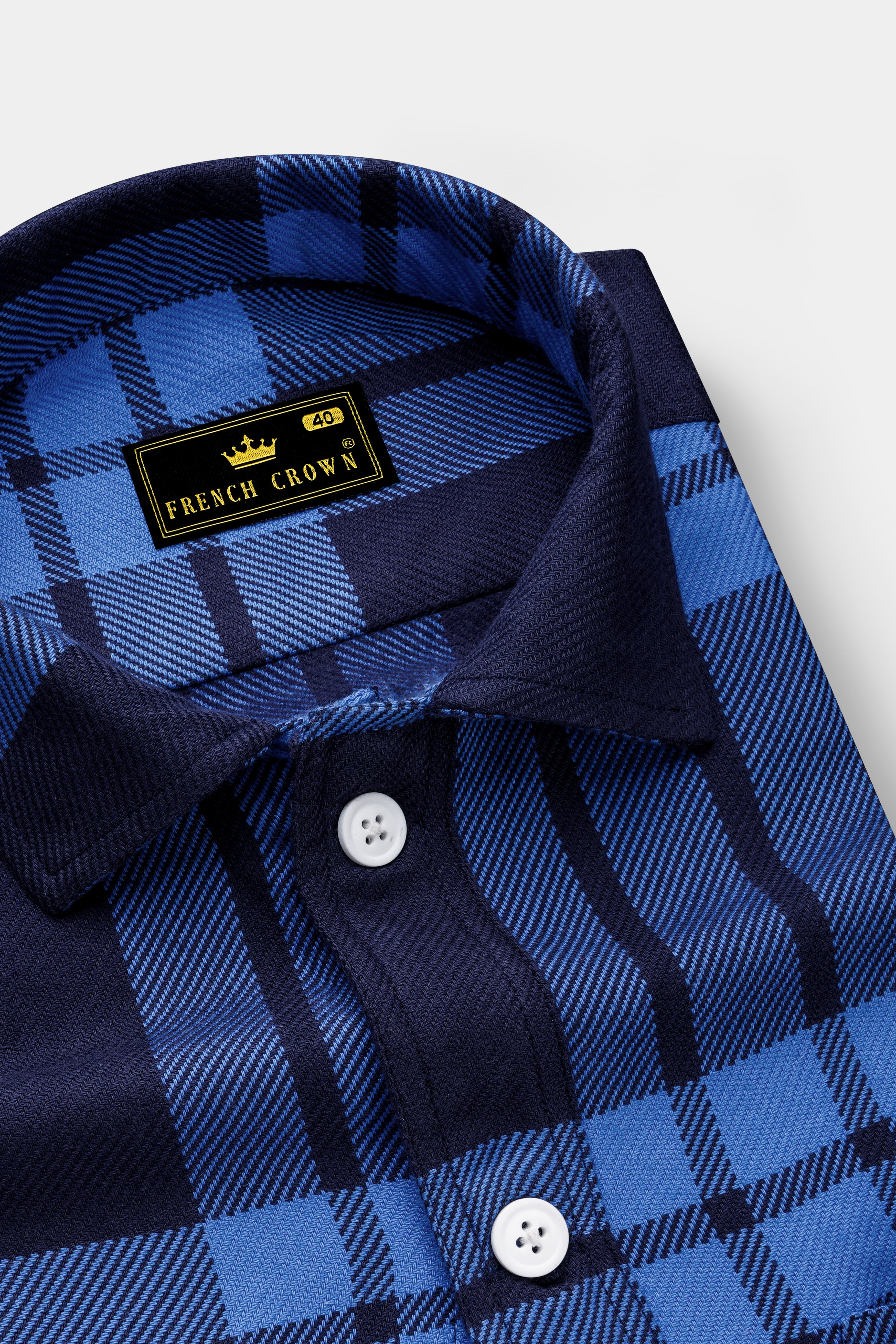 Ironoro-Glaucous Blue And Thunder Plaid Twill Heavyweight Designer Ovesrhirt/Shacket