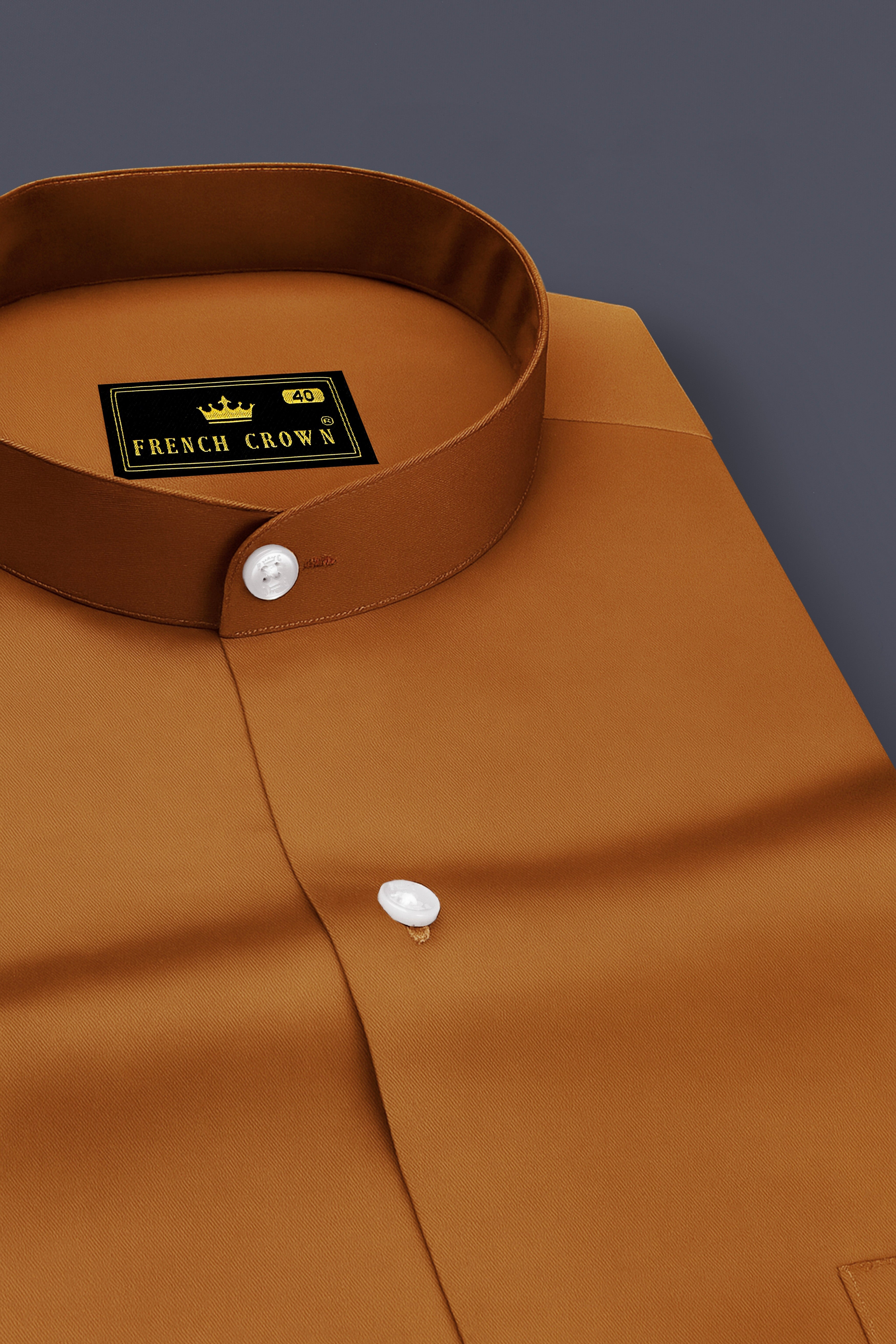Lustran-Sienna Brown Subtle Sheen Super Soft Premium Cotton Mandarin Shirt