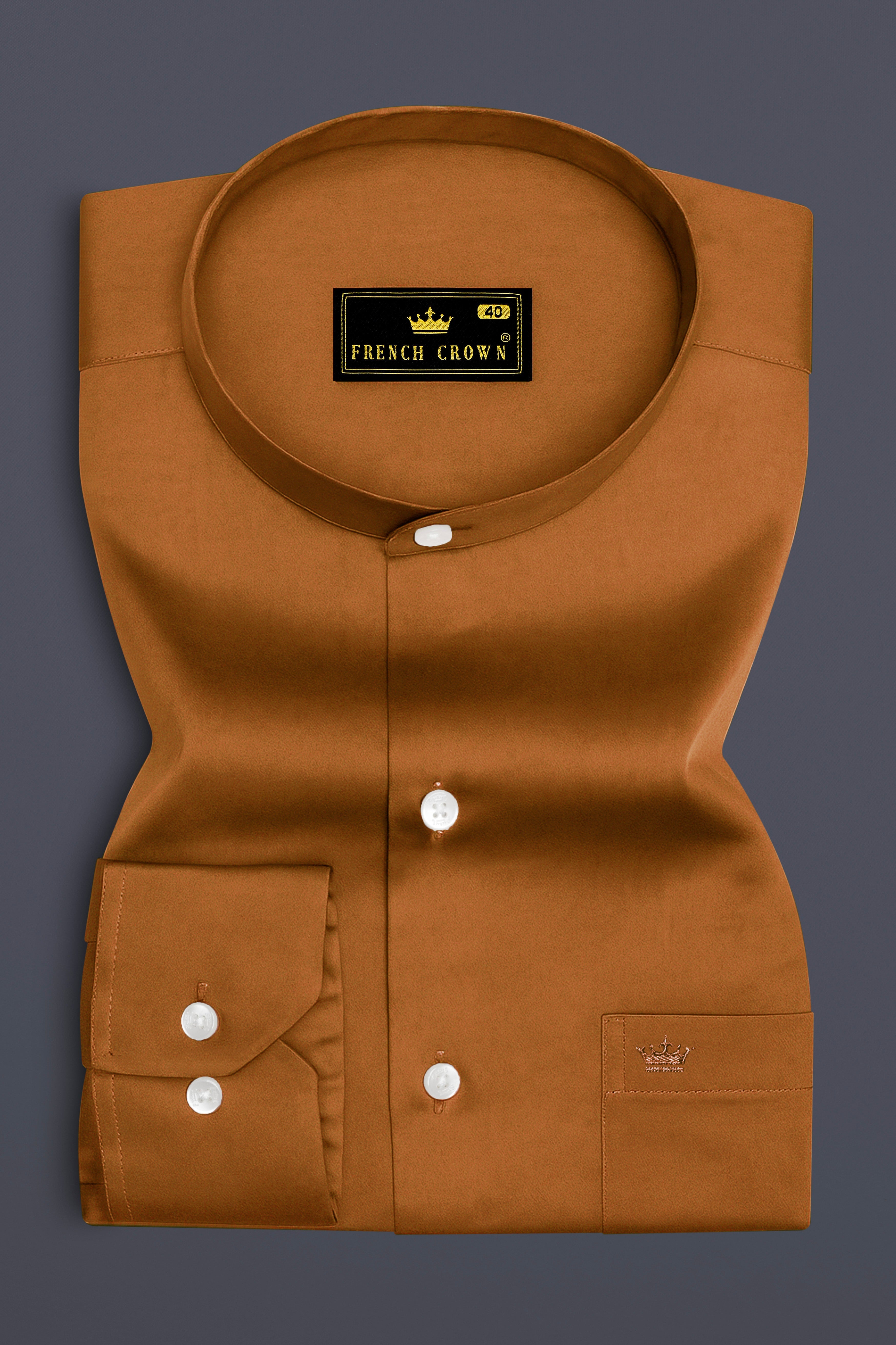 Lustran-Sienna Brown Subtle Sheen Super Soft Premium Cotton Mandarin Shirt