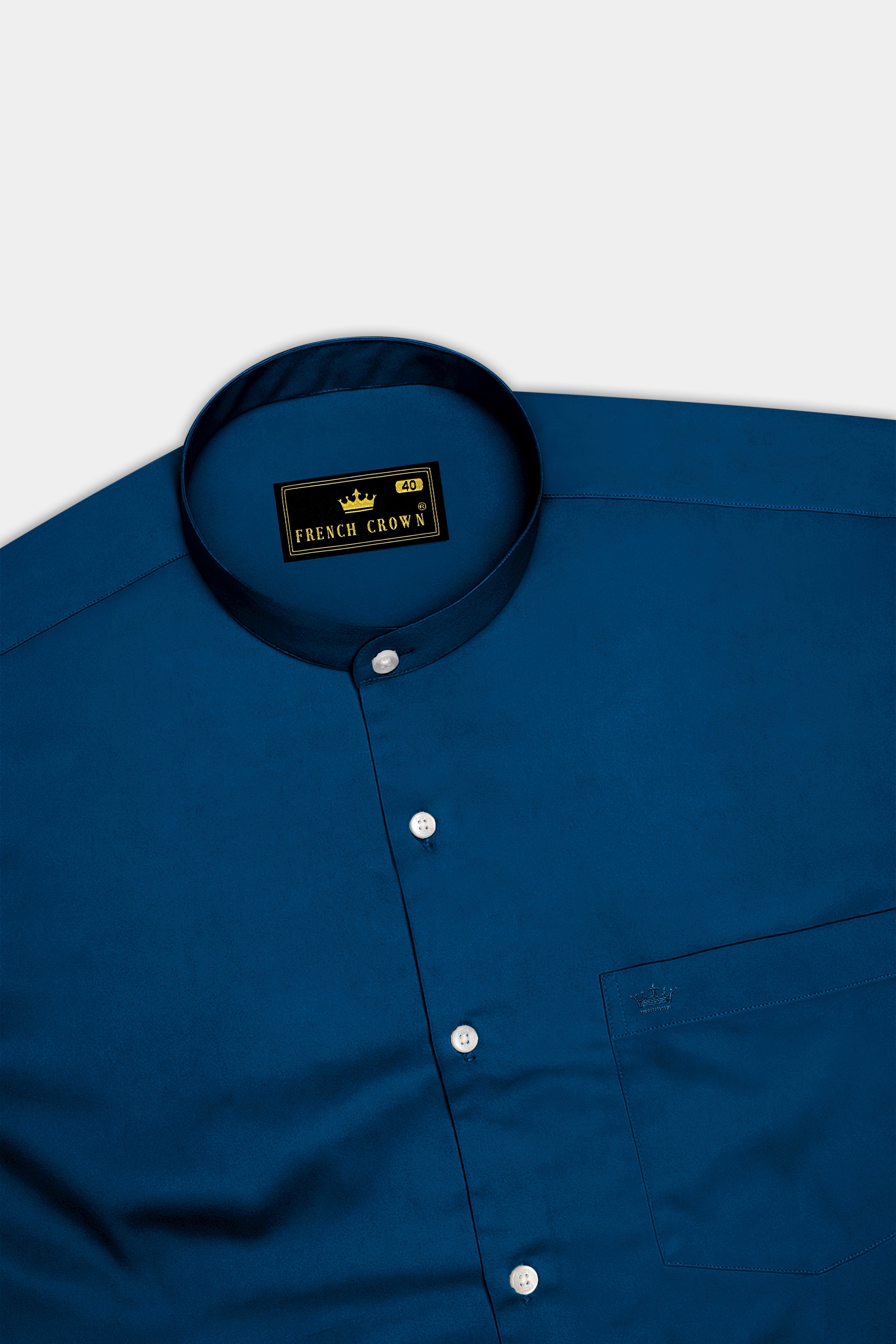 Aureblu-Prussian Blue Subtle Sheen Super Soft Premium Cotton Mandarin Shirt