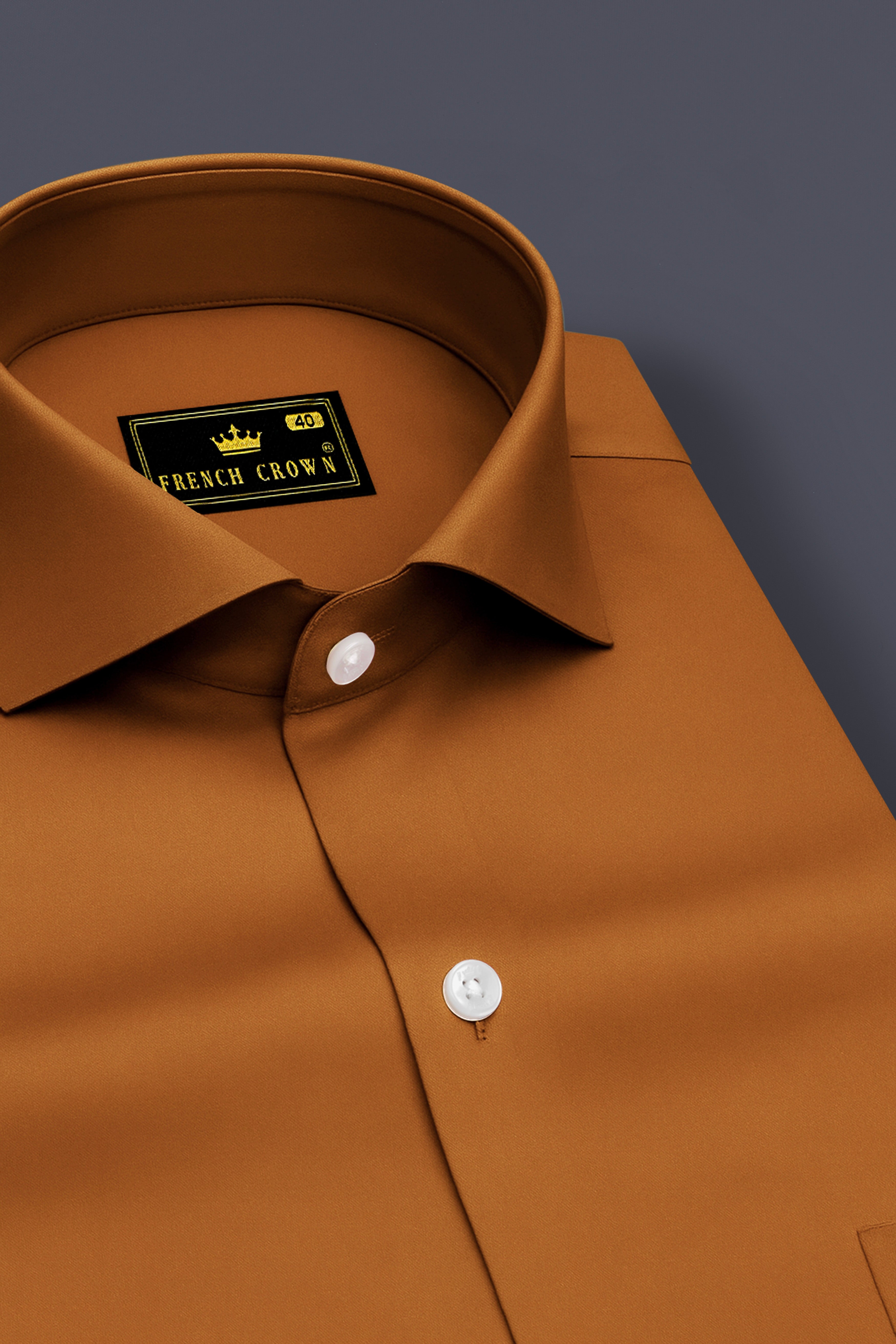 Lustran-Sienna Brown Subtle Sheen Super Soft Premium Cotton Cut Away Collar Dress Shirt