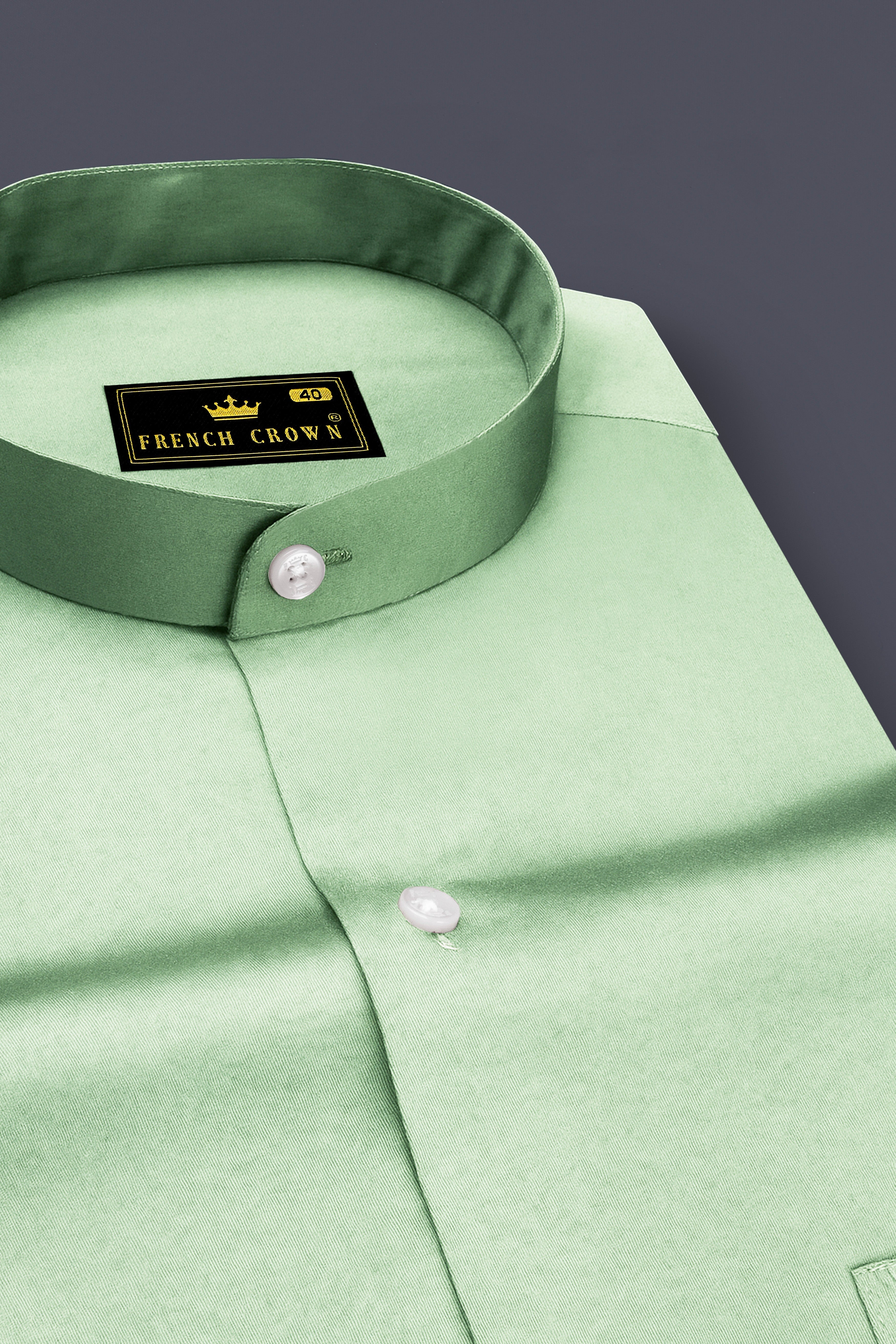 Verdoro-Oxley Green Subtle Sheen Super Soft Premium Cotton Mandarin Shirt