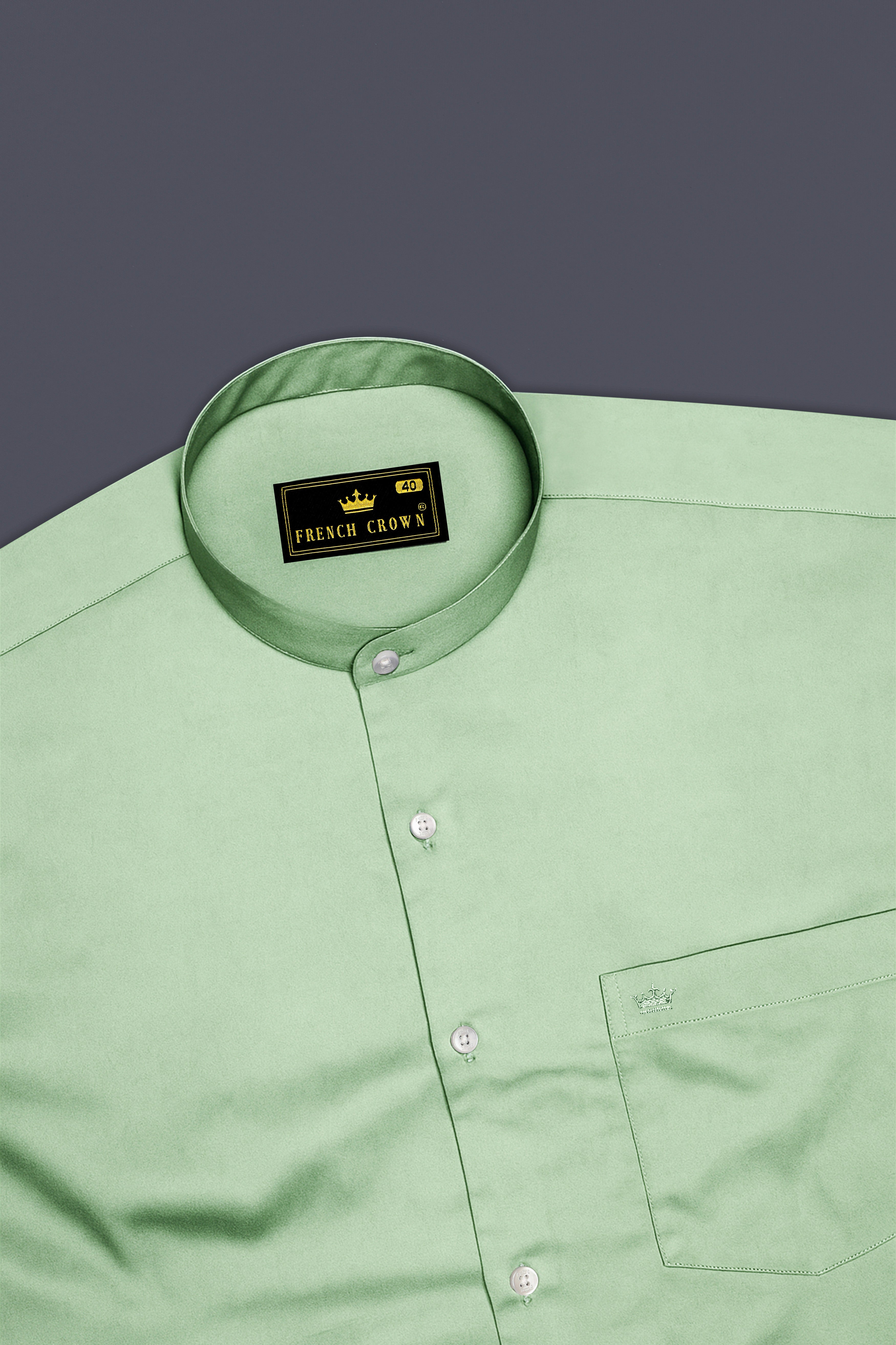 Verdoro-Oxley Green Subtle Sheen Super Soft Premium Cotton Mandarin Shirt