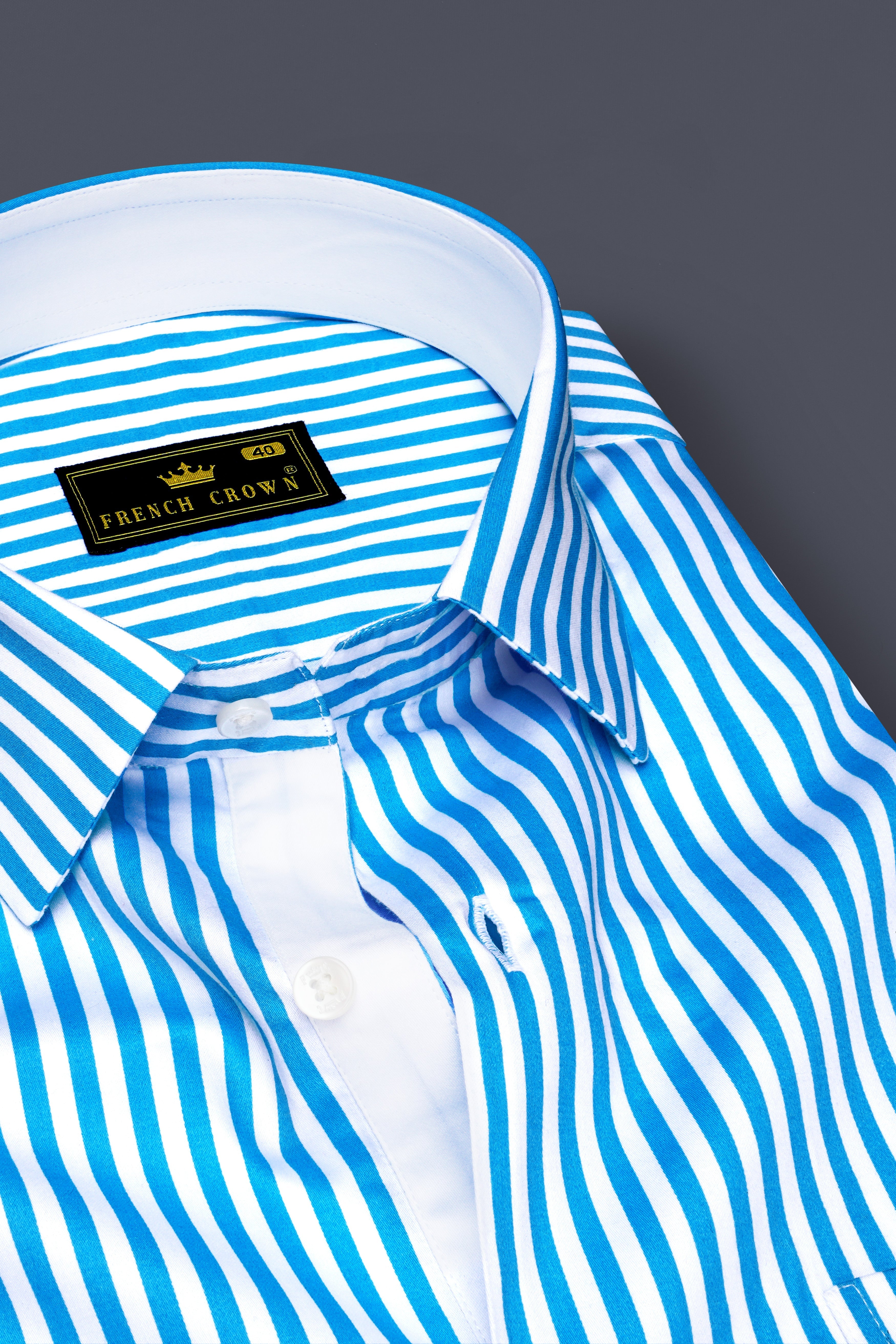 Aureline-Cerulean Blue And Bright White Candy Striped Super Soft Premium Cotton Dress Shirt