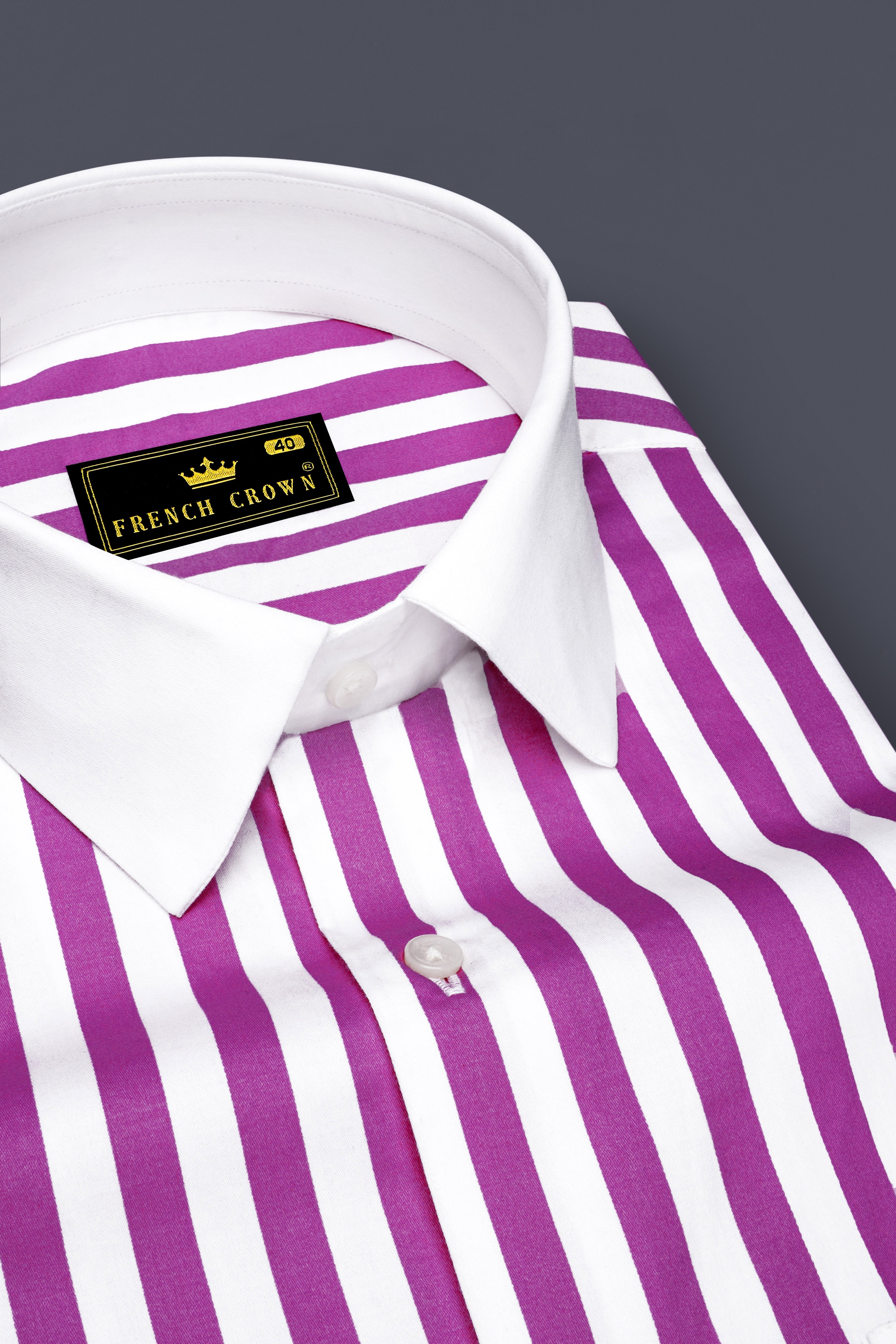 Aureline-Orchid Purple And Bright White Awning Striped Super Soft Premium Cotton Formal White Cuff Collar Shirt