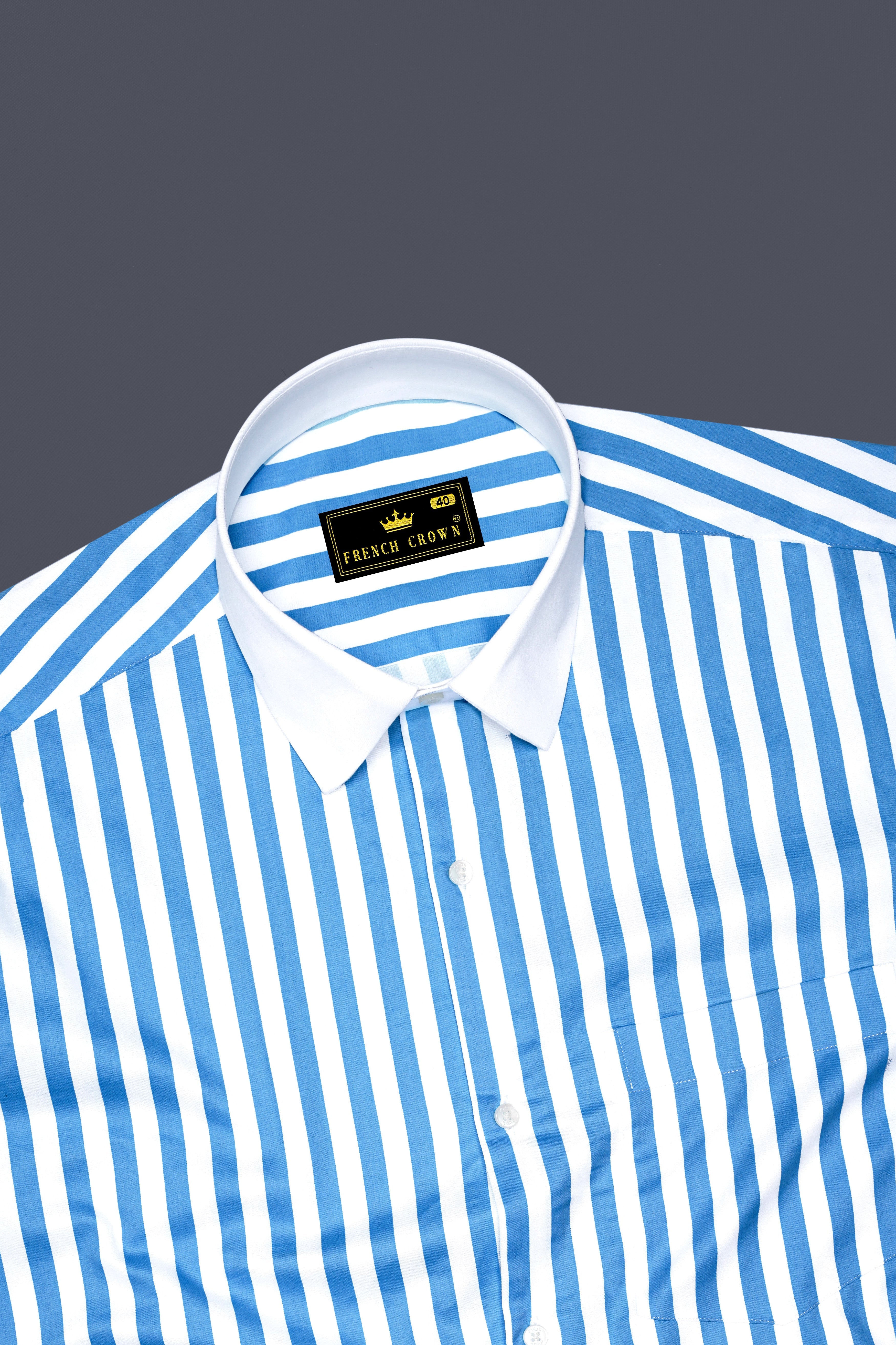 Aurecel-Celestial Blue And Bright White Awning Striped Super Soft Premium Cotton Formal White Cuff Collar Shirt