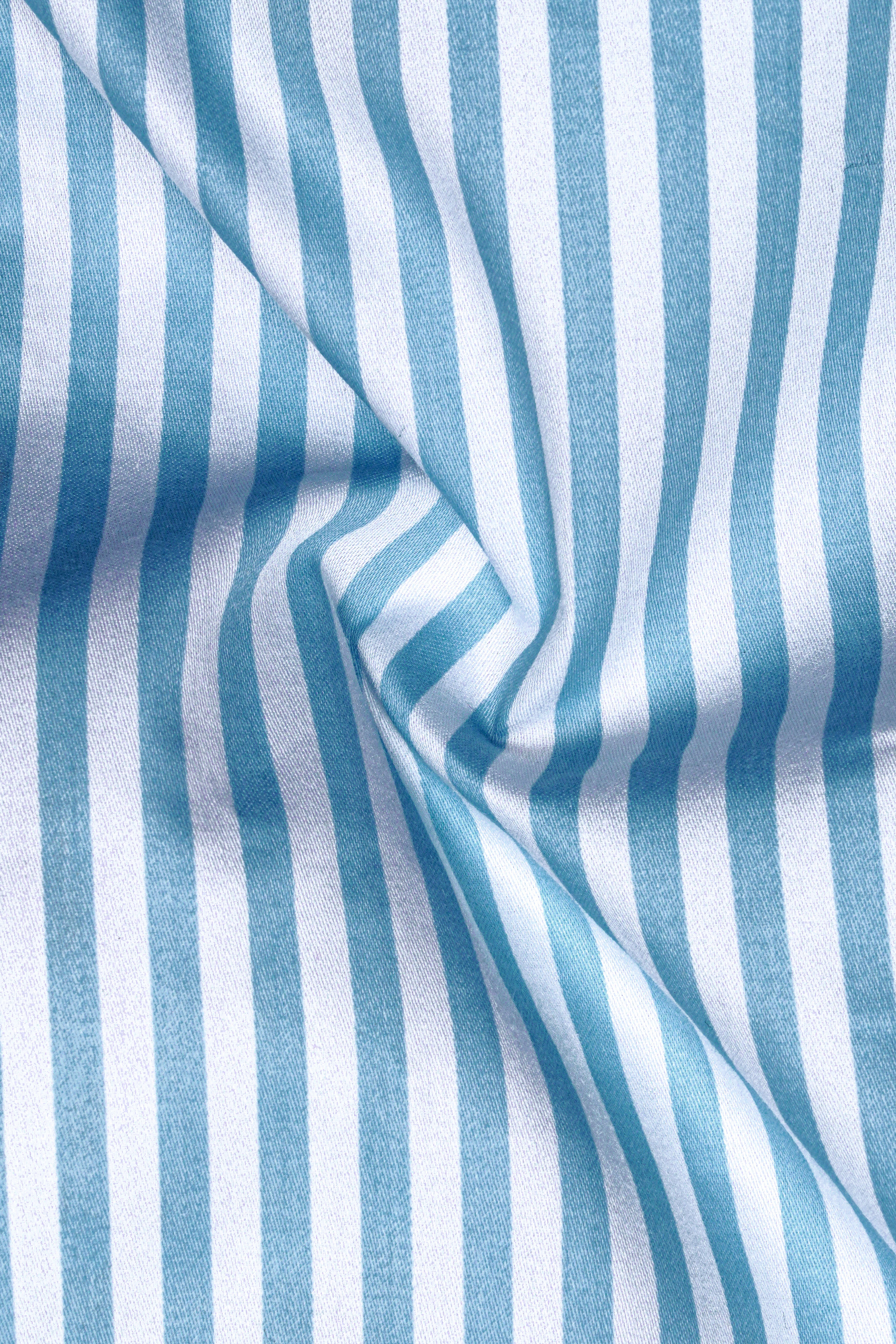 Ceruloro-Glacier Blue And Bright White Candy Striped Super Soft Premium Cotton Formal White Cuff Collar Shirt
