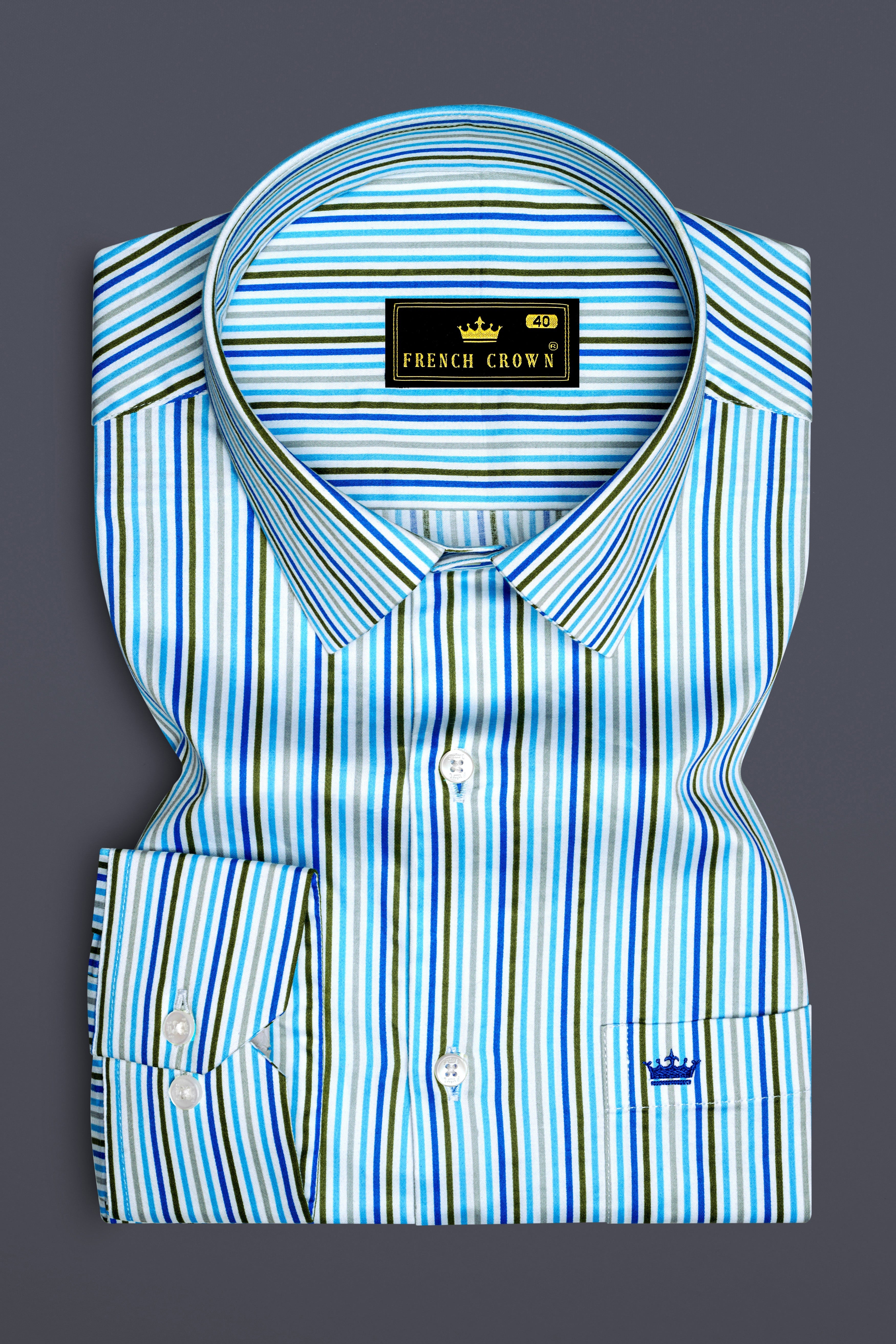 Aradovo-Viking Blue Aradonis Multicolour Striped Subtle Sheen Super Soft Premium Cotton Dress Shirt