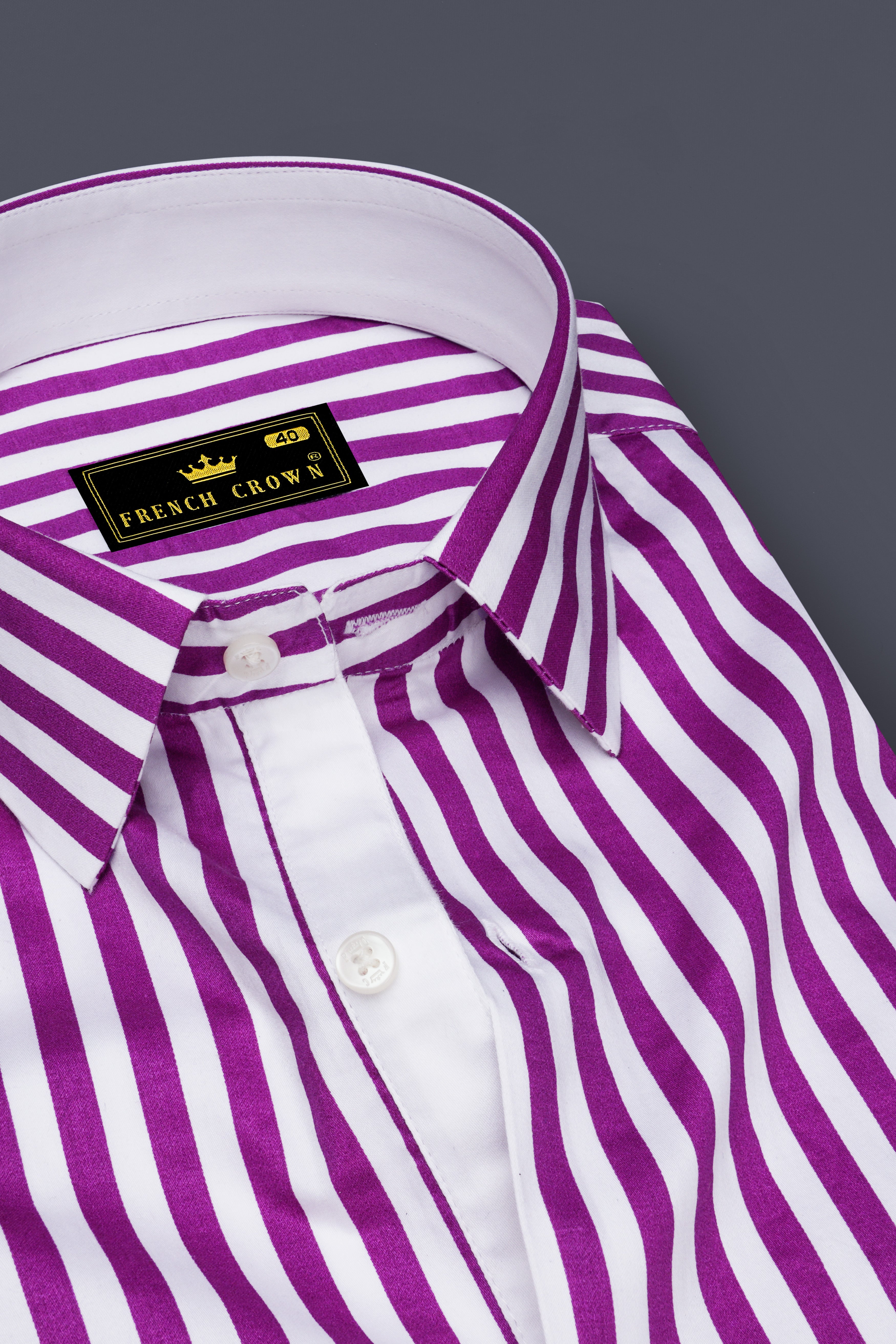 Candrosa-Fuchsia Purple And Bright White Candy Striped Super Soft Premium Cotton Dress Shirt