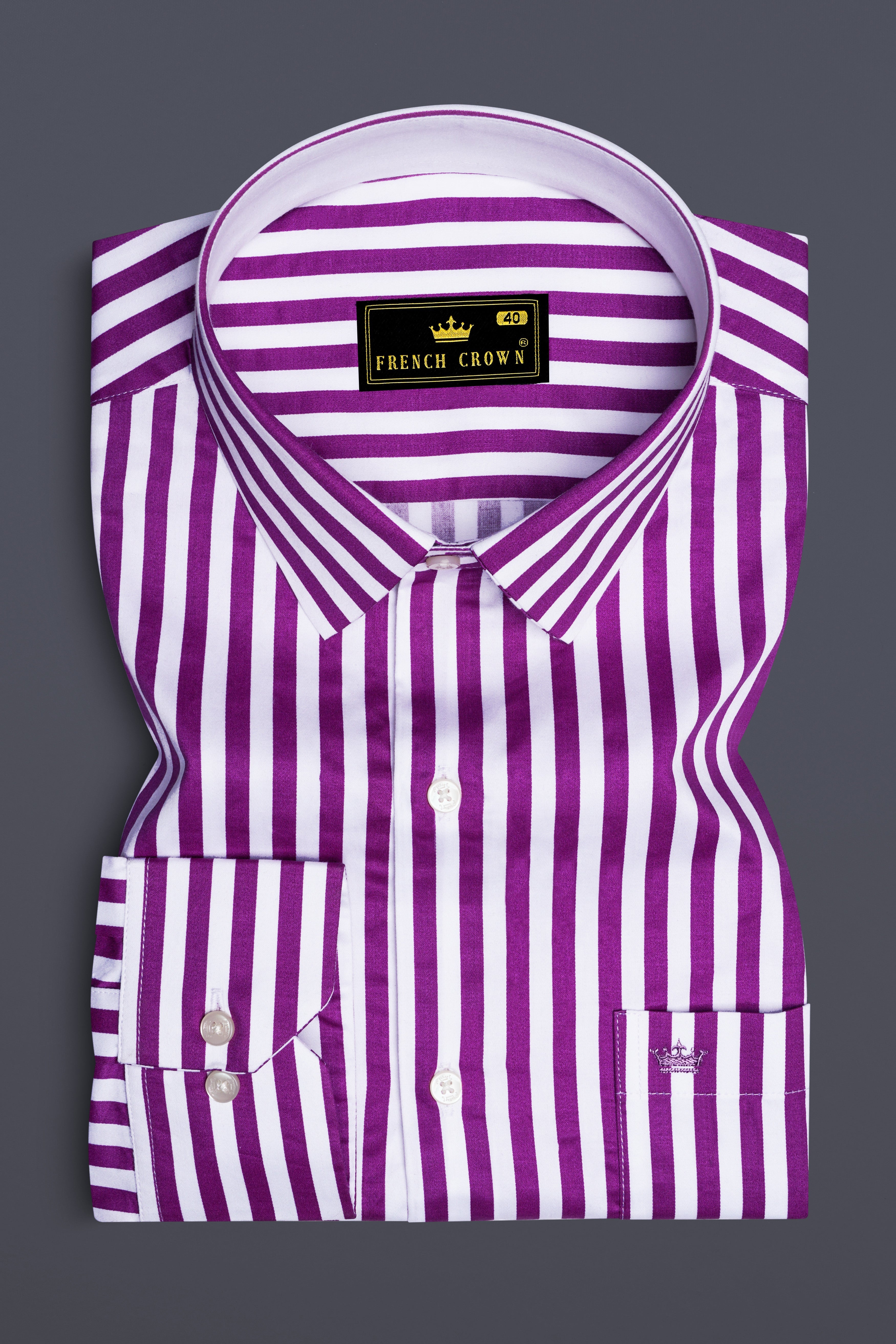 Candrosa-Fuchsia Purple And Bright White Candy Striped Super Soft Premium Cotton Dress Shirt