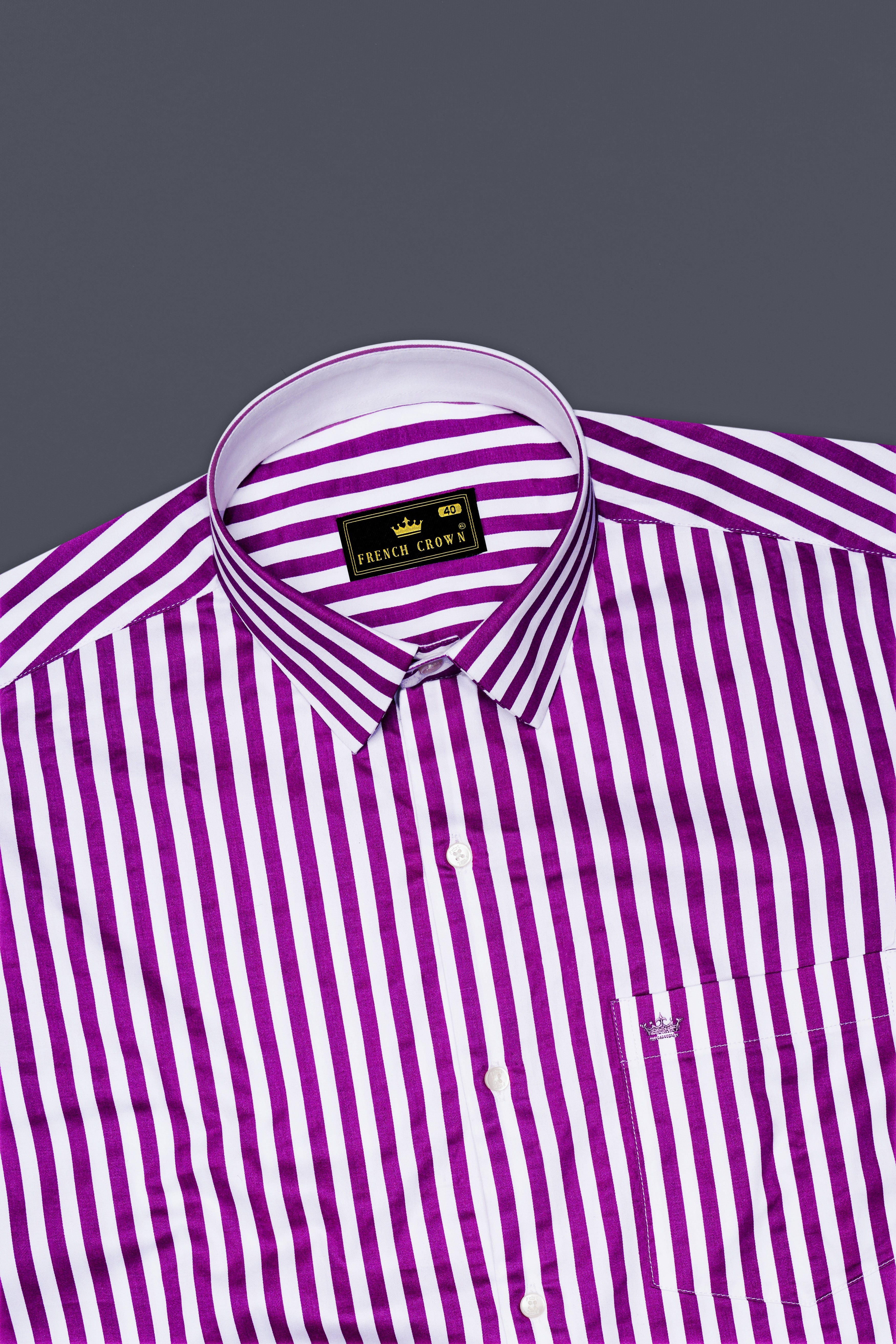 Candrosa-Fuchsia Purple And Bright White Candy Striped Super Soft Premium Cotton Dress Shirt