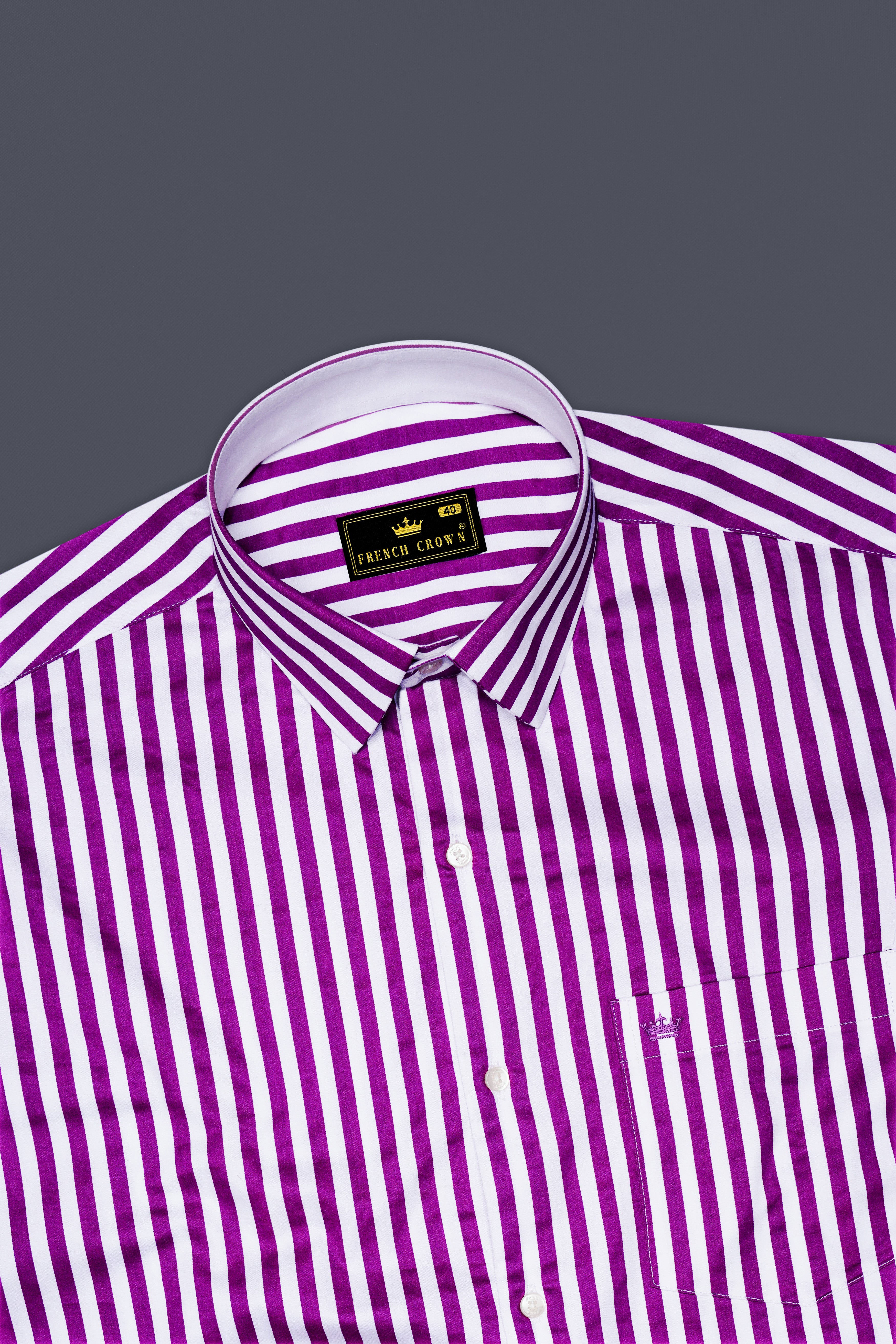 Candrosa-Fuchsia Purple And Bright White Candy Striped Super Soft Premium Cotton Dress Shirt