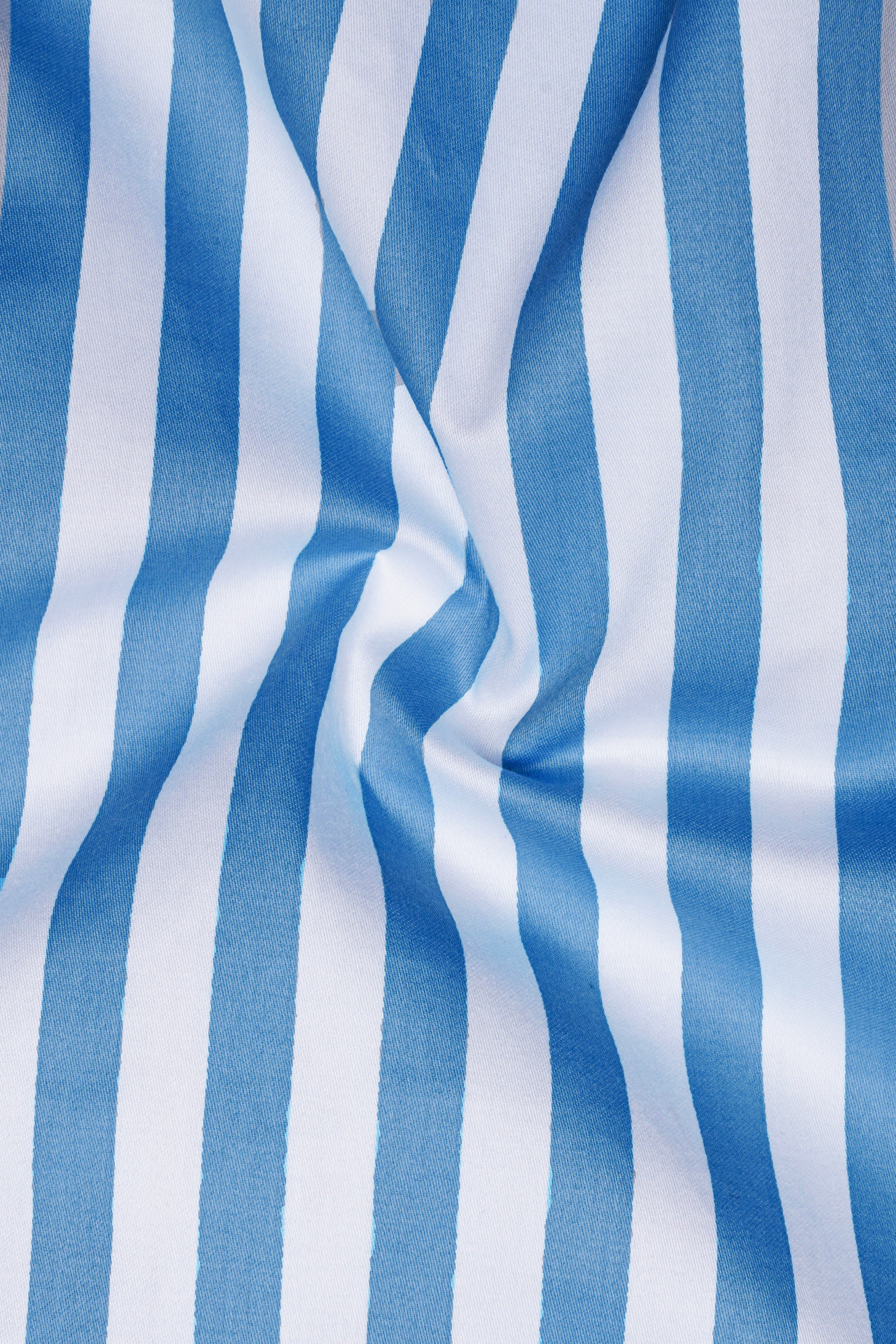 Aurecel-Celestial Blue And Bright White Awning Striped Subtle Sheen Super Soft Premium Cotton Dress Shirt