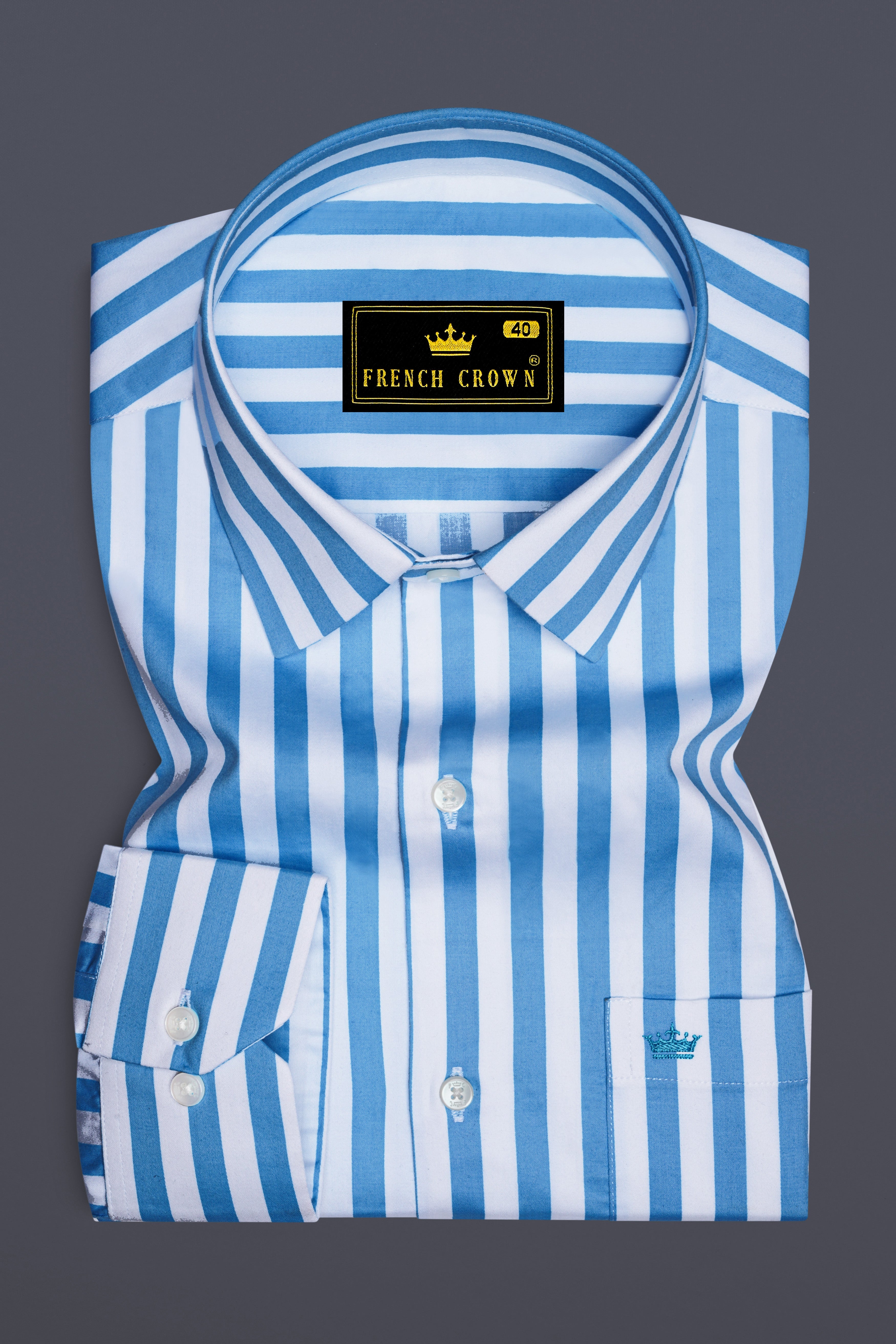 Aurecel-Celestial Blue And Bright White Awning Striped Subtle Sheen Super Soft Premium Cotton Dress Shirt