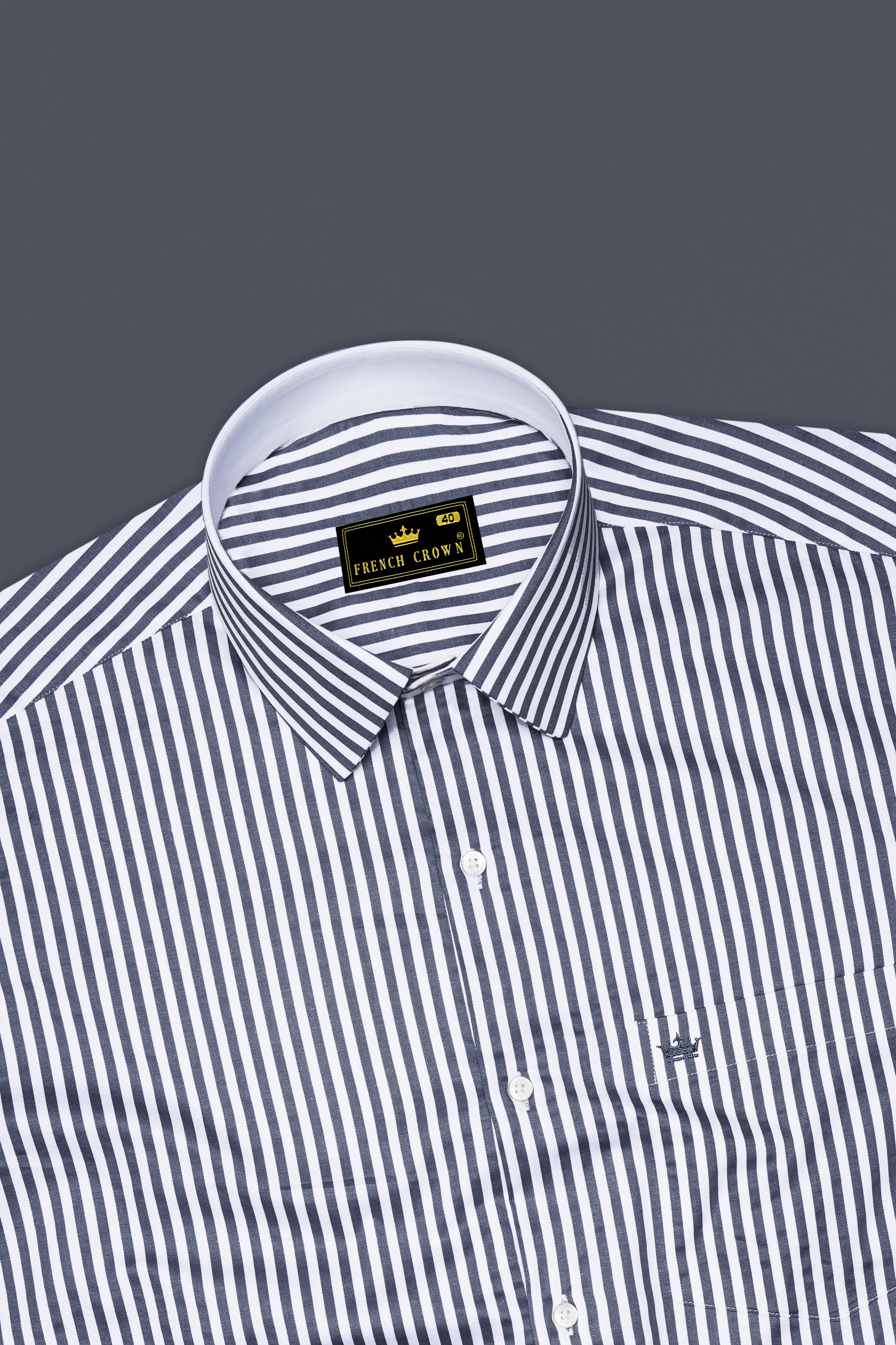 Cinerra-Amethyst Gray And Bright White Candy Striped Super Soft Premium Cotton Dress Shirt