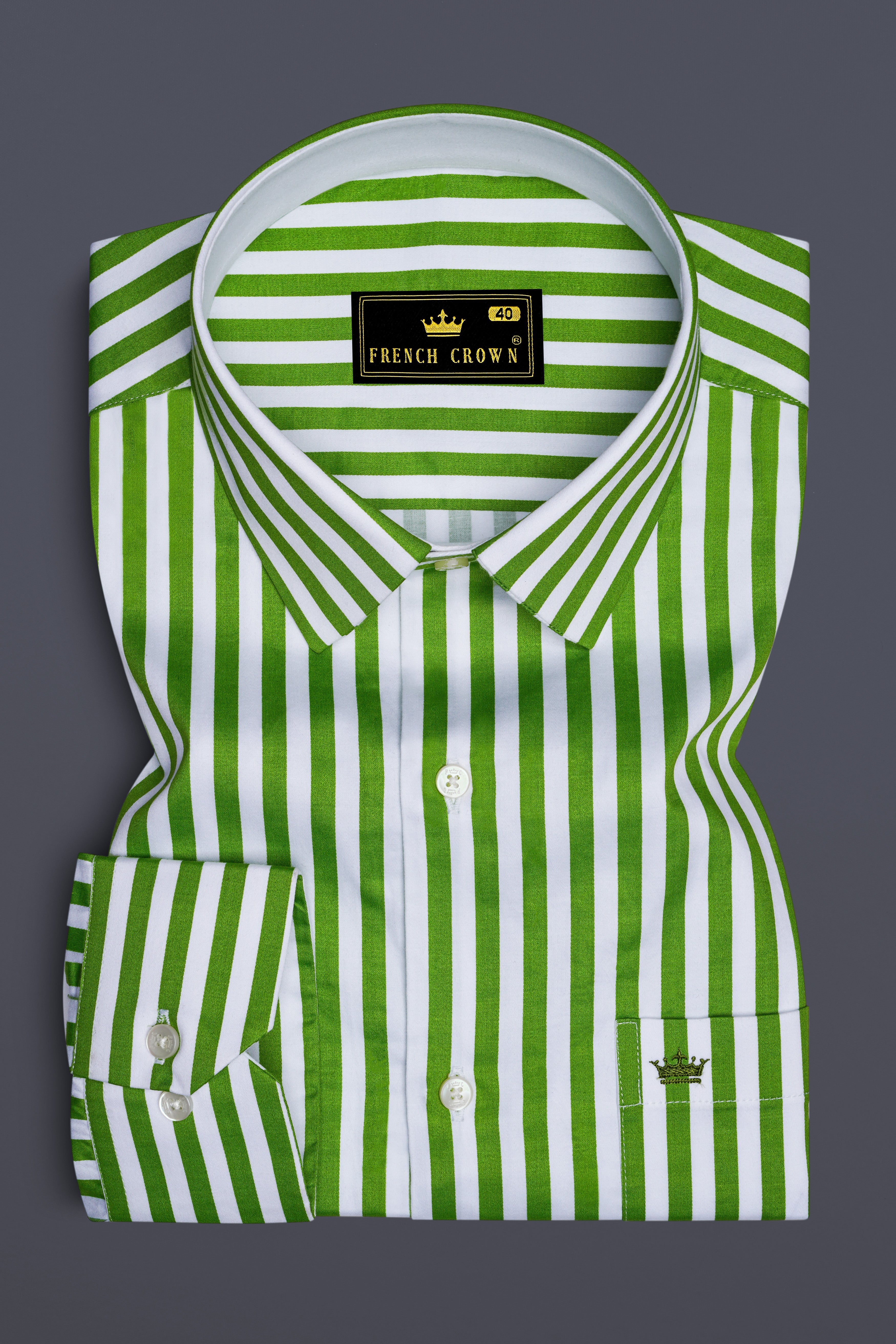Lustrivon-Citrus Green And Bright White Candy Striped Super Soft Premium Cotton Dress Shirt