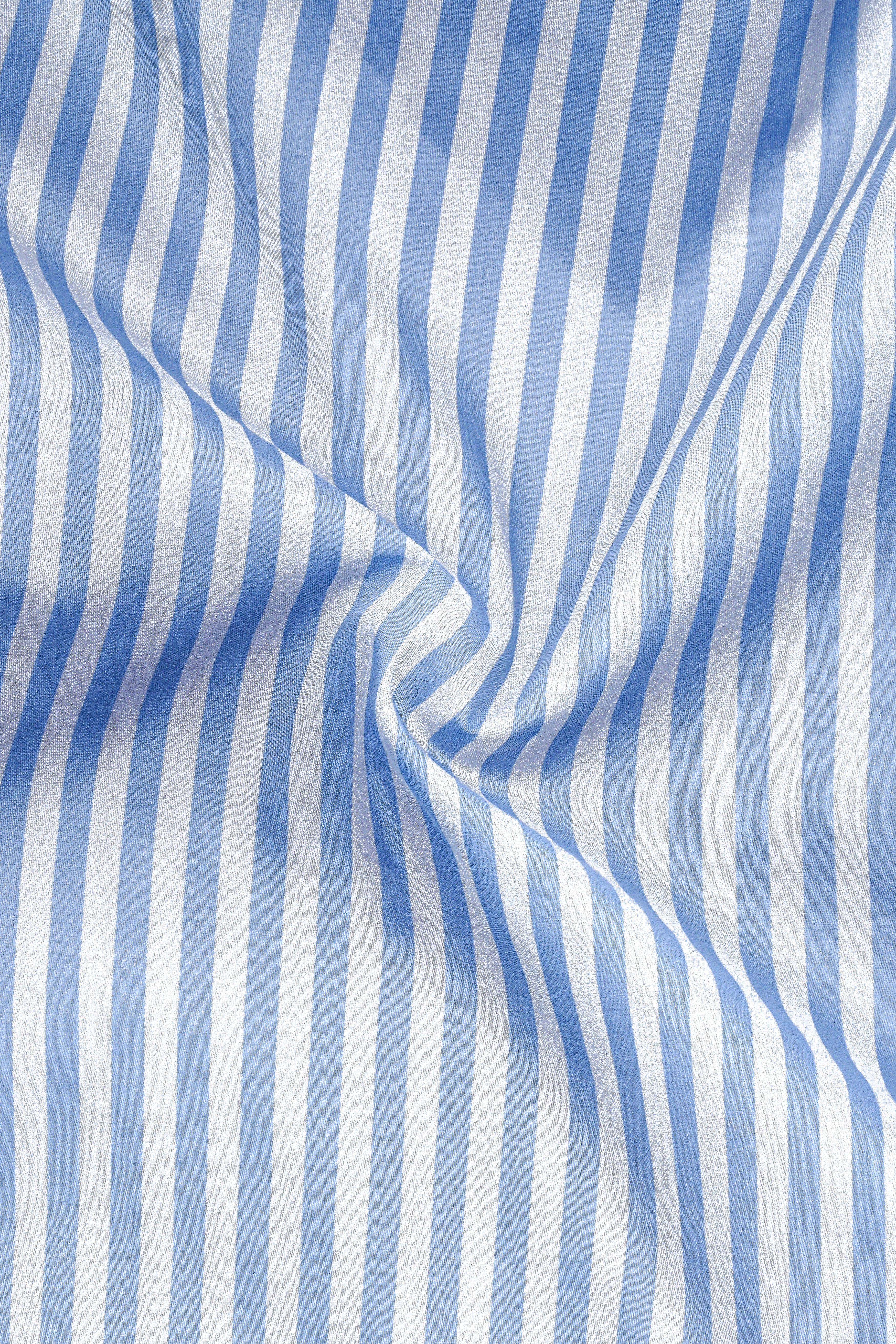 Ceruloro-Glacier Blue And Bright White Candy Striped Subtle Sheen Super Soft Premium Cotton Dress Shirt