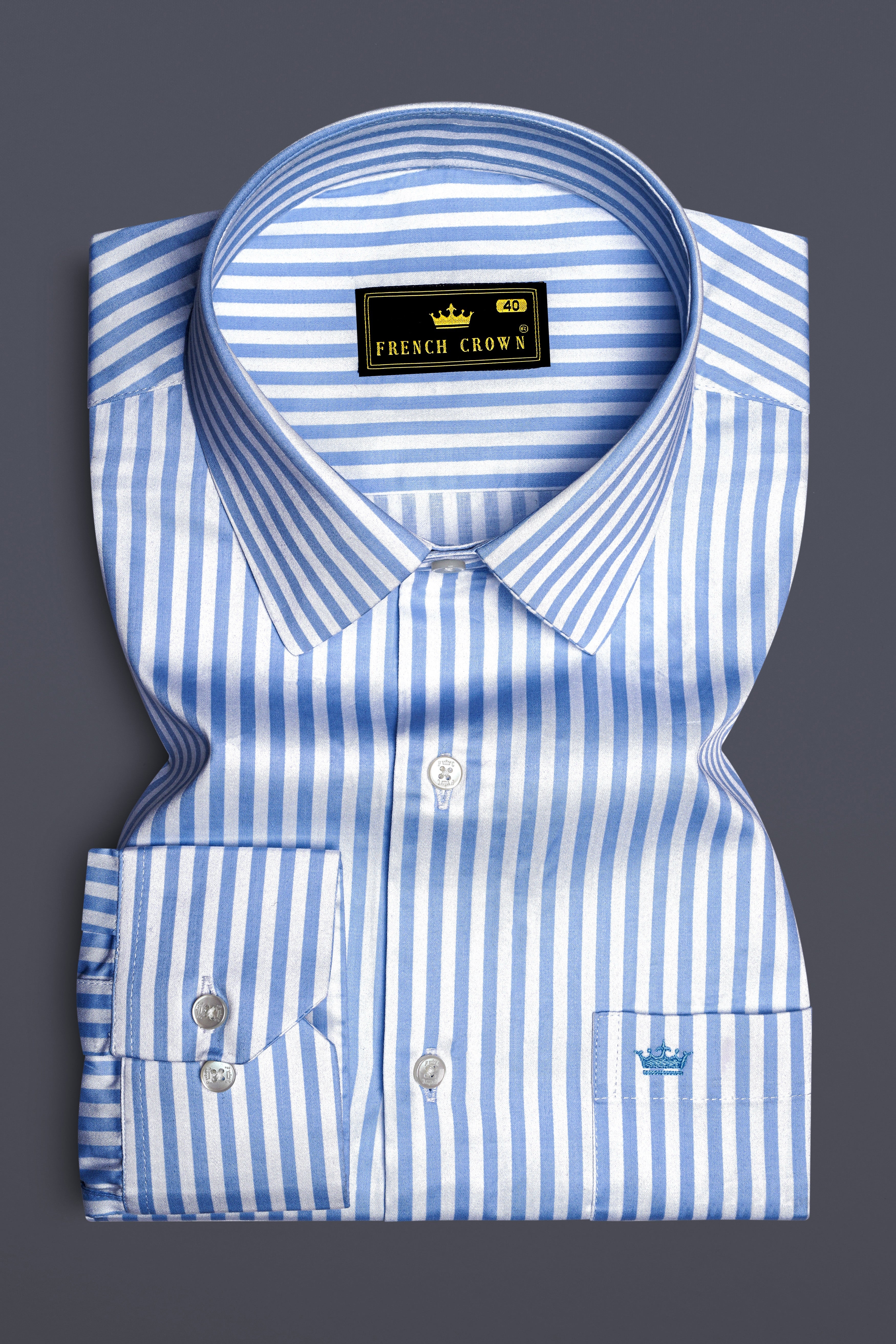 Ceruloro-Glacier Blue And Bright White Candy Striped Subtle Sheen Super Soft Premium Cotton Dress Shirt