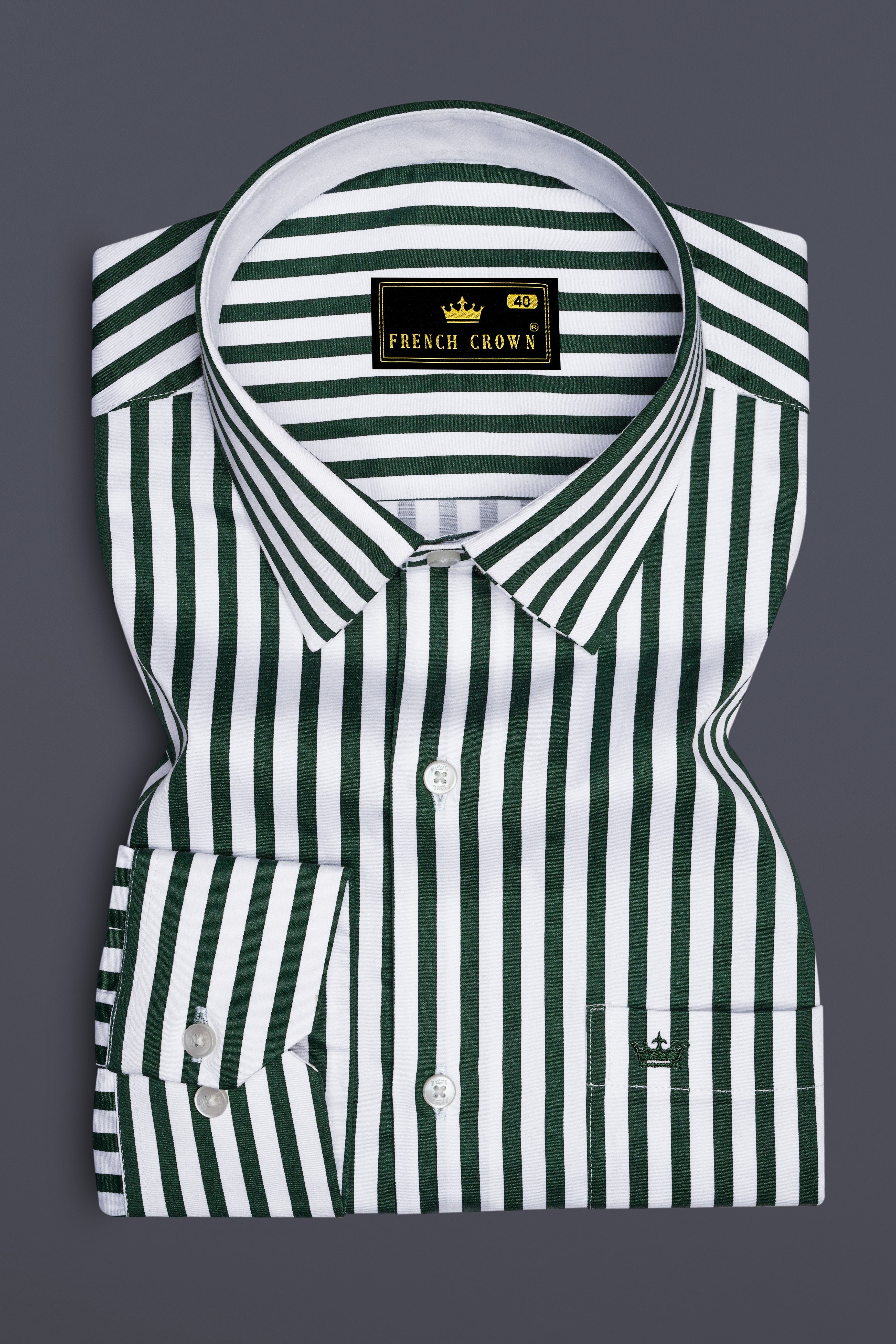 Thalvoro-Phthalo Green And Bright White Candy Striped Super Soft Premium Cotton Dress Shirt