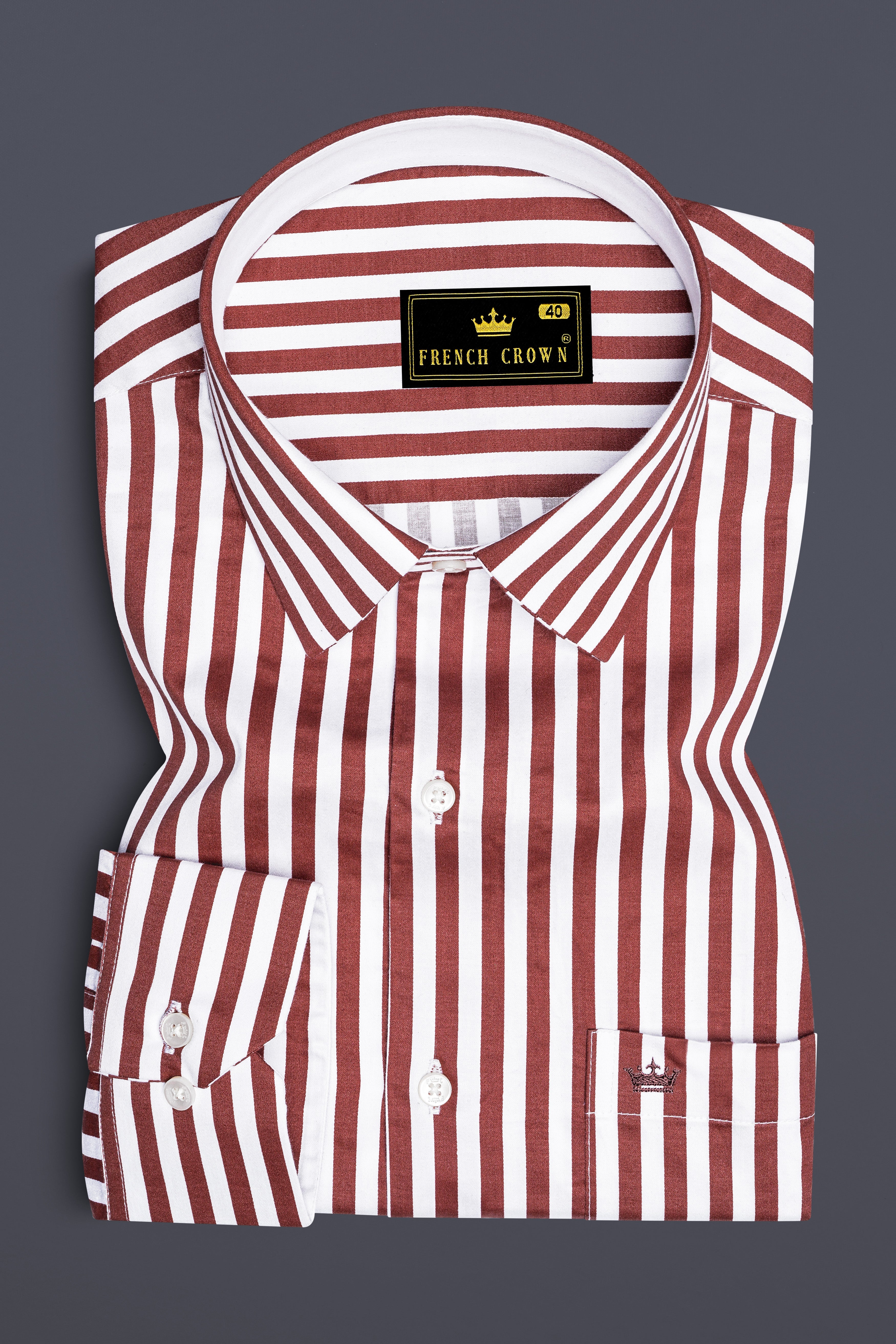 Brunoro-Ironstone Brown And Bright White Candy Striped Super Soft Premium Cotton Dress Shirt