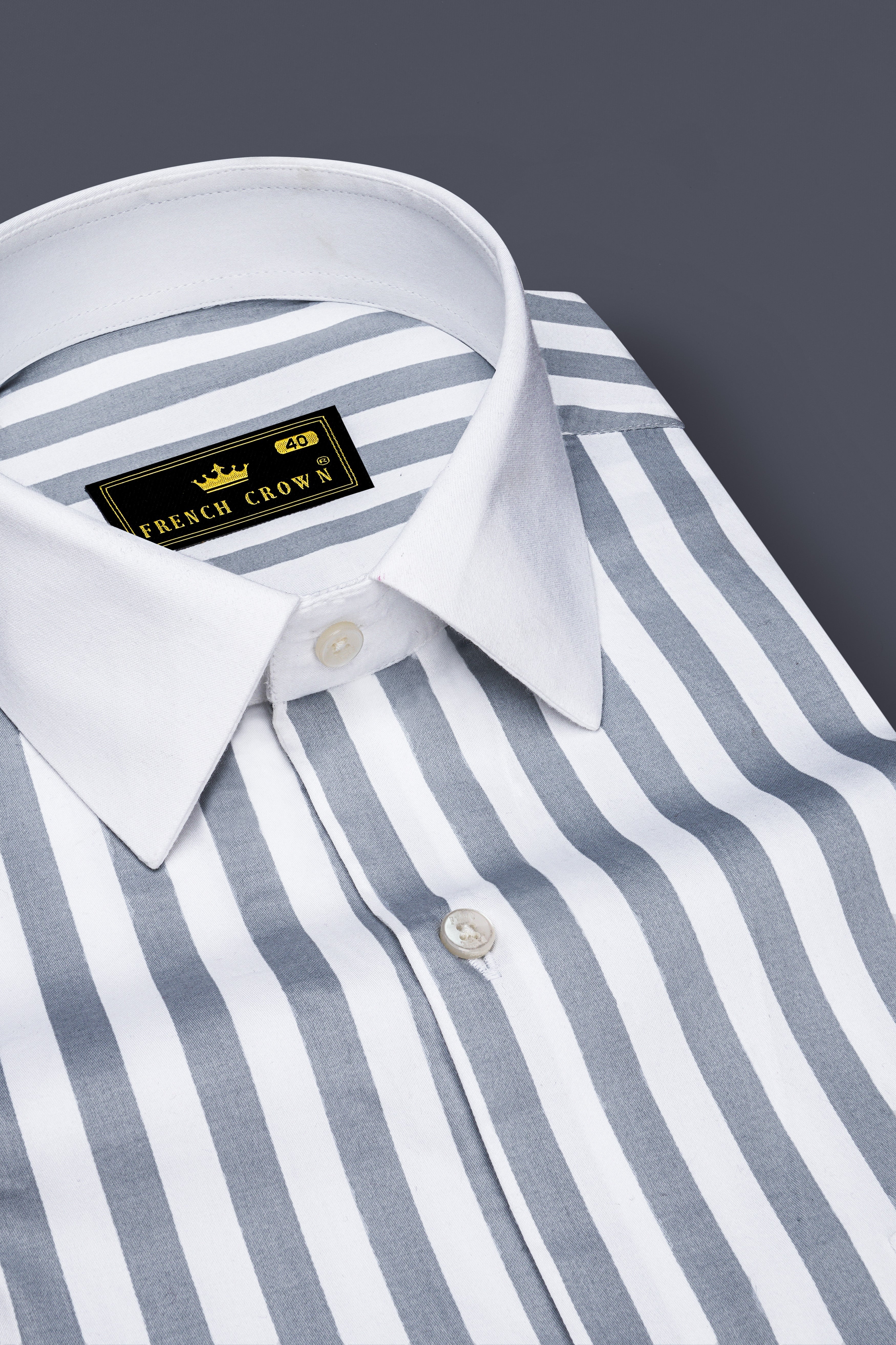 Lustravo-Santa Gray And Bright White Awning Striped Super Soft Premium Cotton Formal White Cuff Collar Shirt