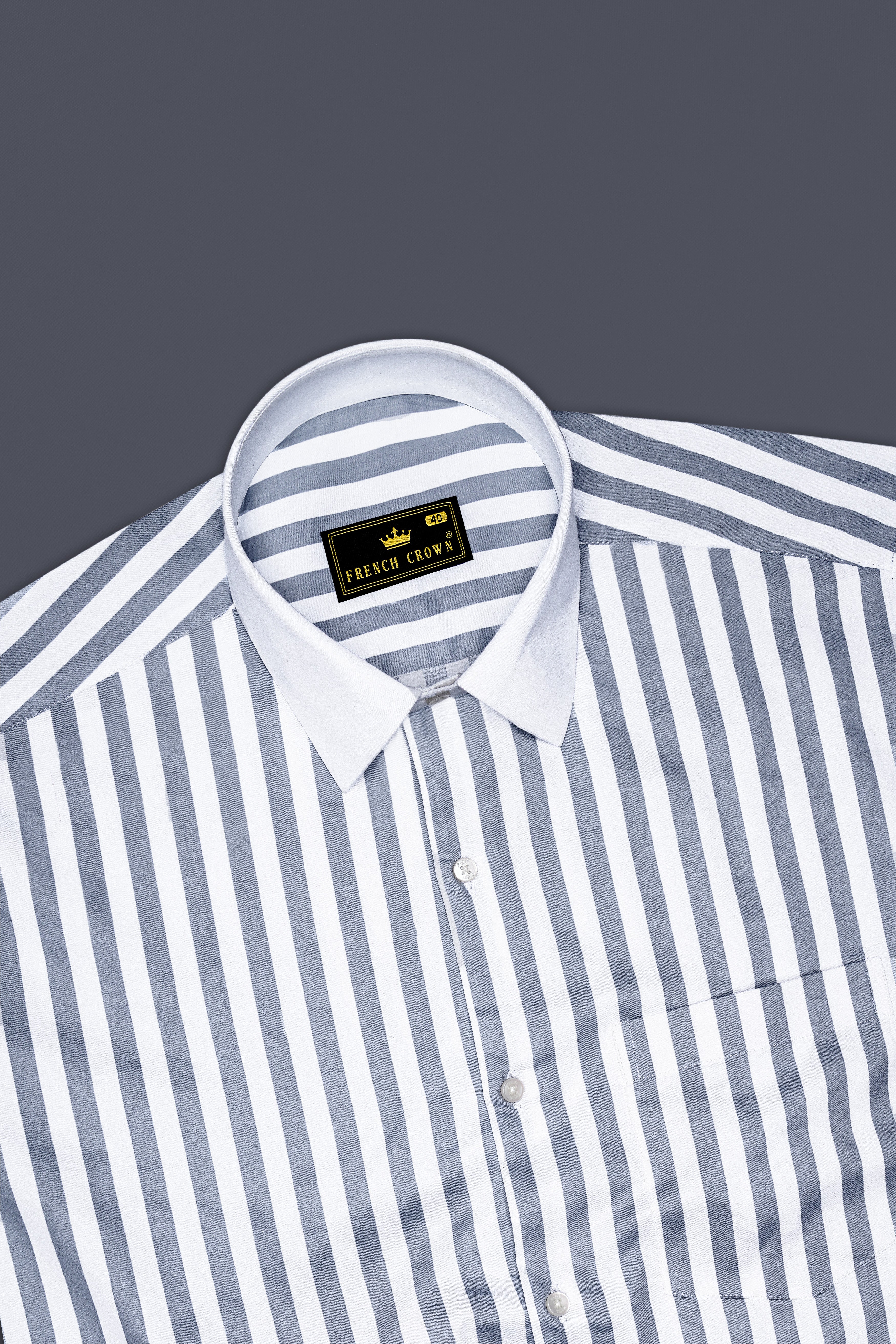 Lustravo-Santa Gray And Bright White Awning Striped Super Soft Premium Cotton Formal White Cuff Collar Shirt