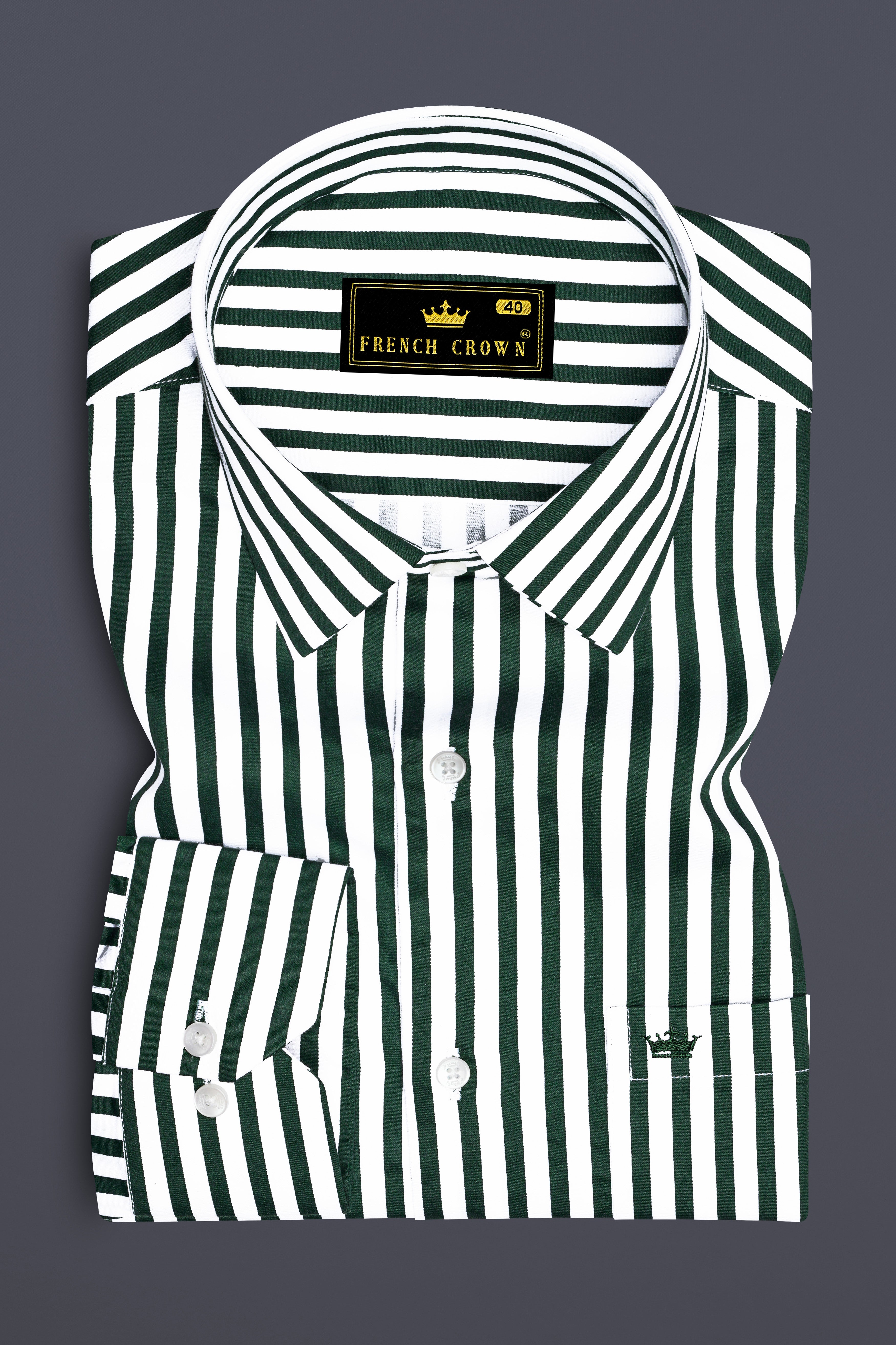 Thalvoro-Phthalo Green And Bright White Candy Striped Subtle Sheen Super Soft Premium Cotton Dress Shirt