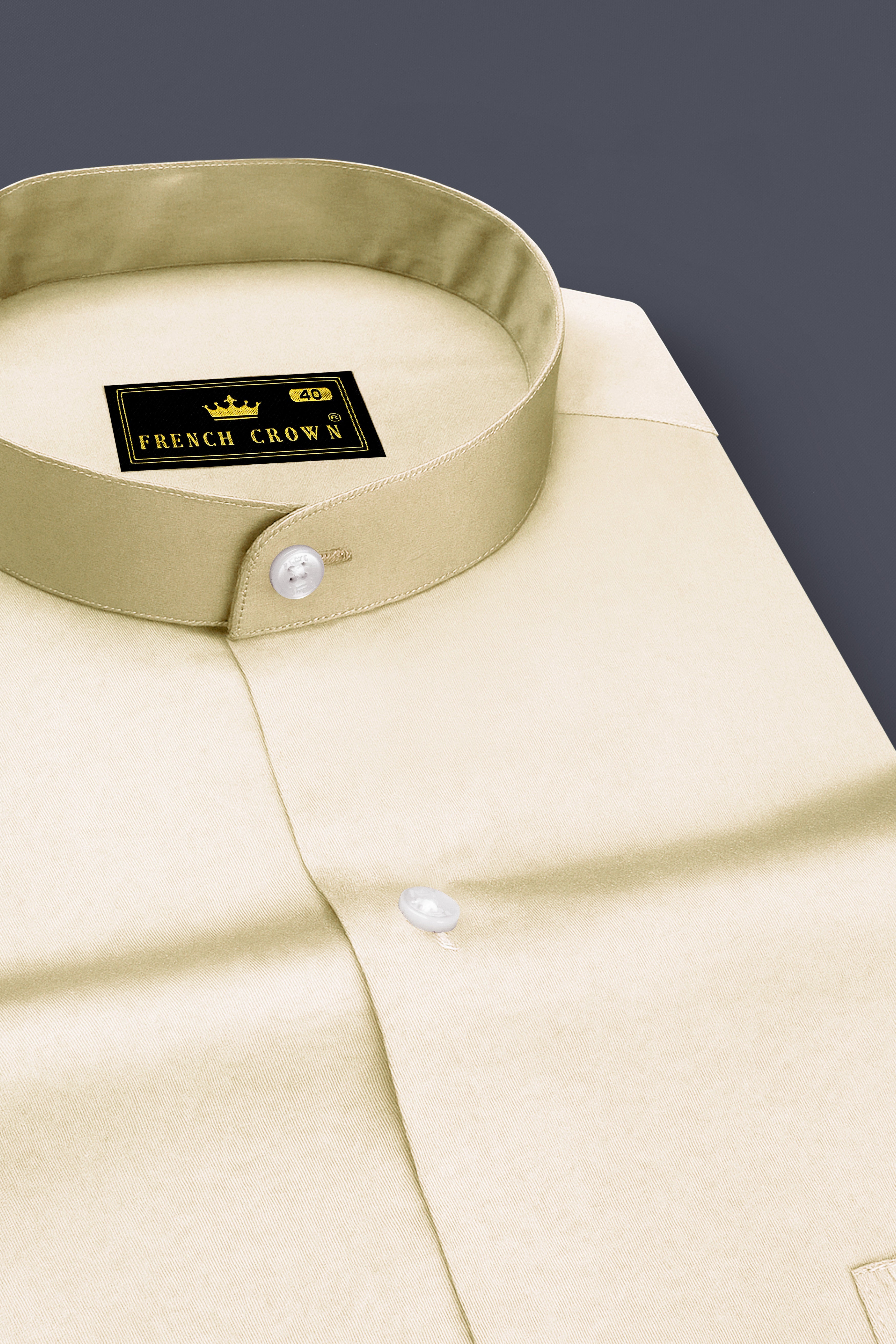 Aurewheat-Wheatfield Cream Subtle Sheen Super Soft Premium Cotton Mandarin Shirt