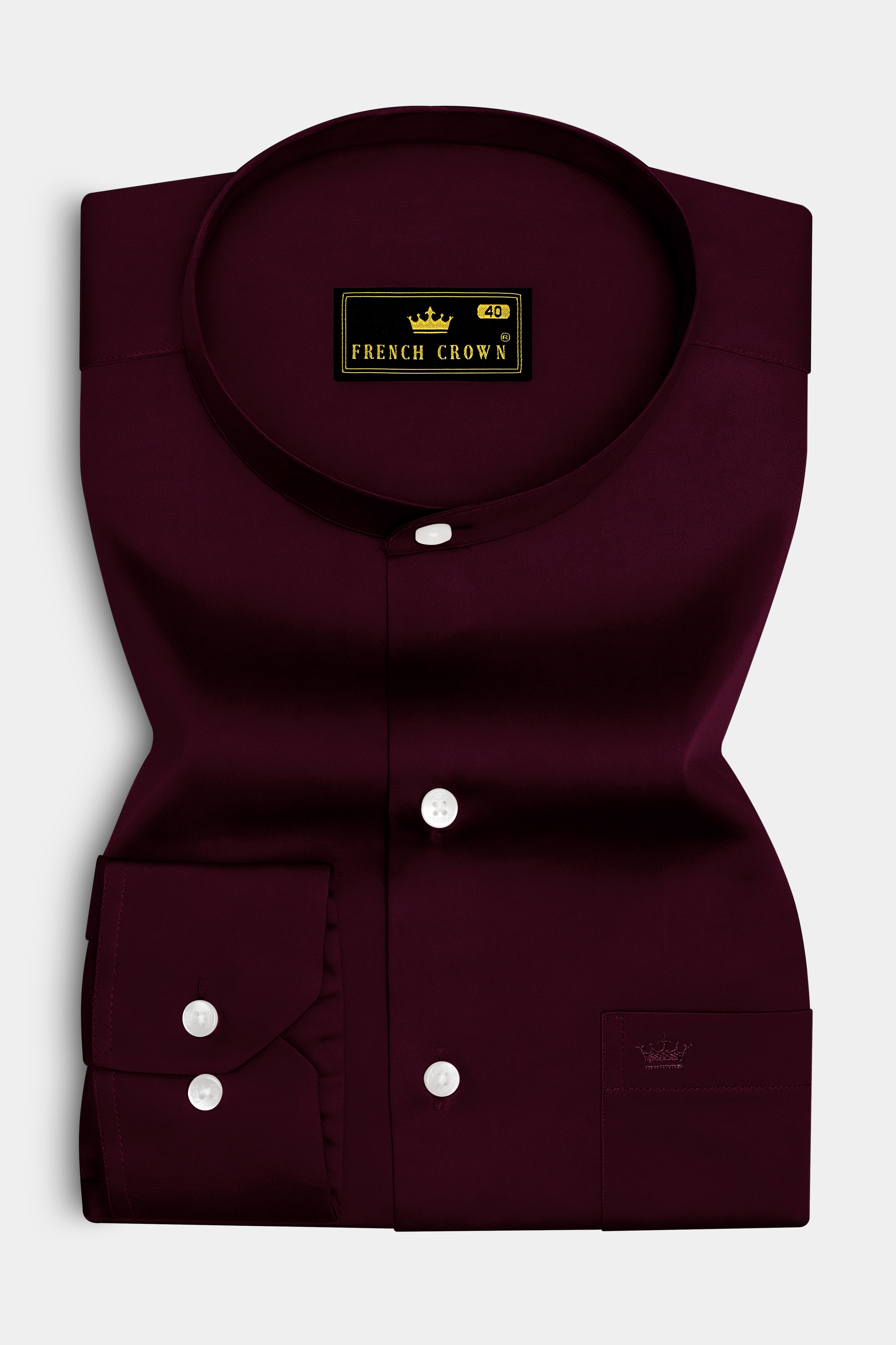 Lustravo-Tamarind Maroon Subtle Sheen Super Soft Premium Cotton Mandarin Shirt