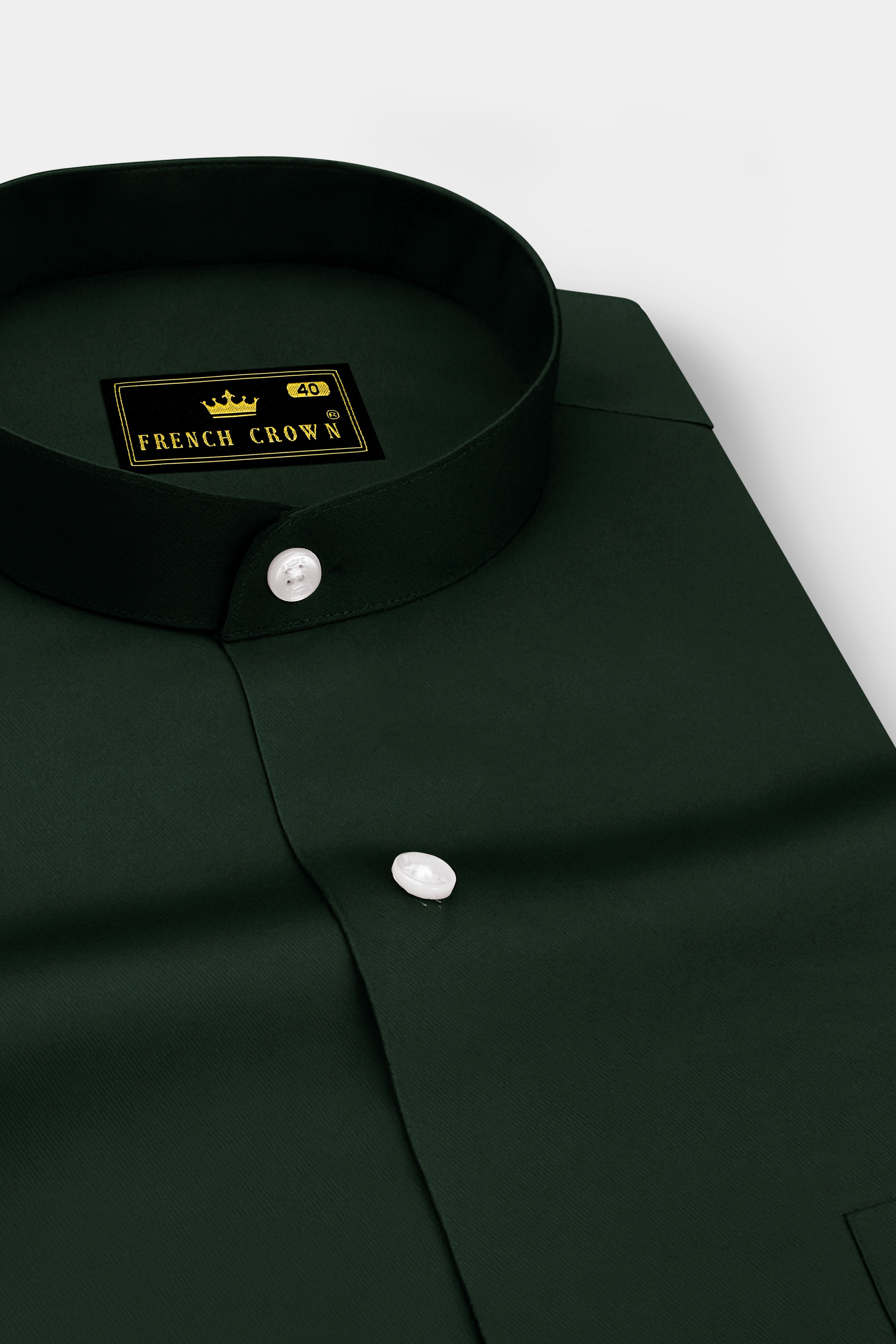 Thalvoro-Phthalo Green Subtle Sheen Super Soft Premium Cotton Mandarin Shirt