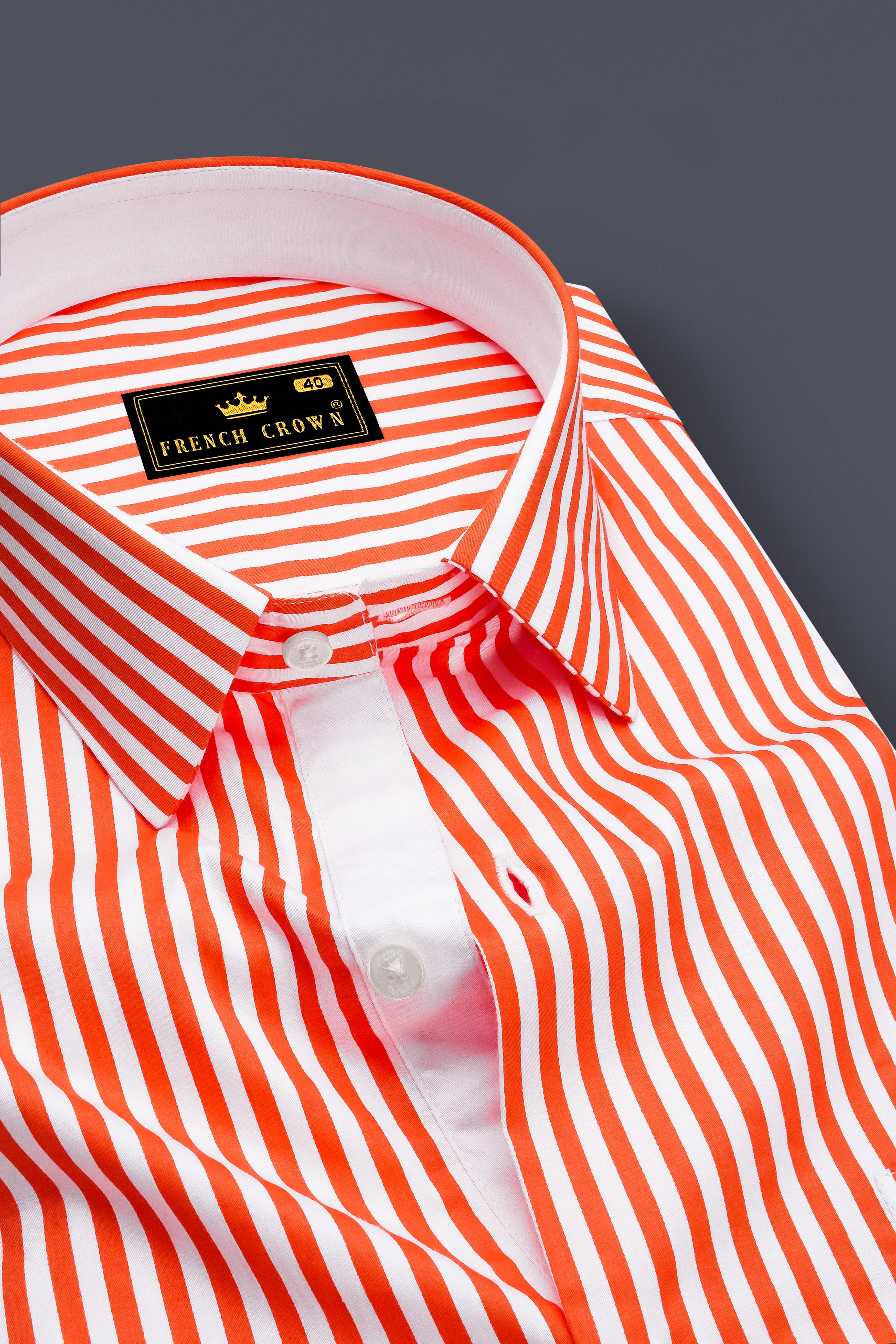 Arancio-Bittersweet Orange And Bright White Candy Striped Super Soft Premium Cotton Dress Shirt