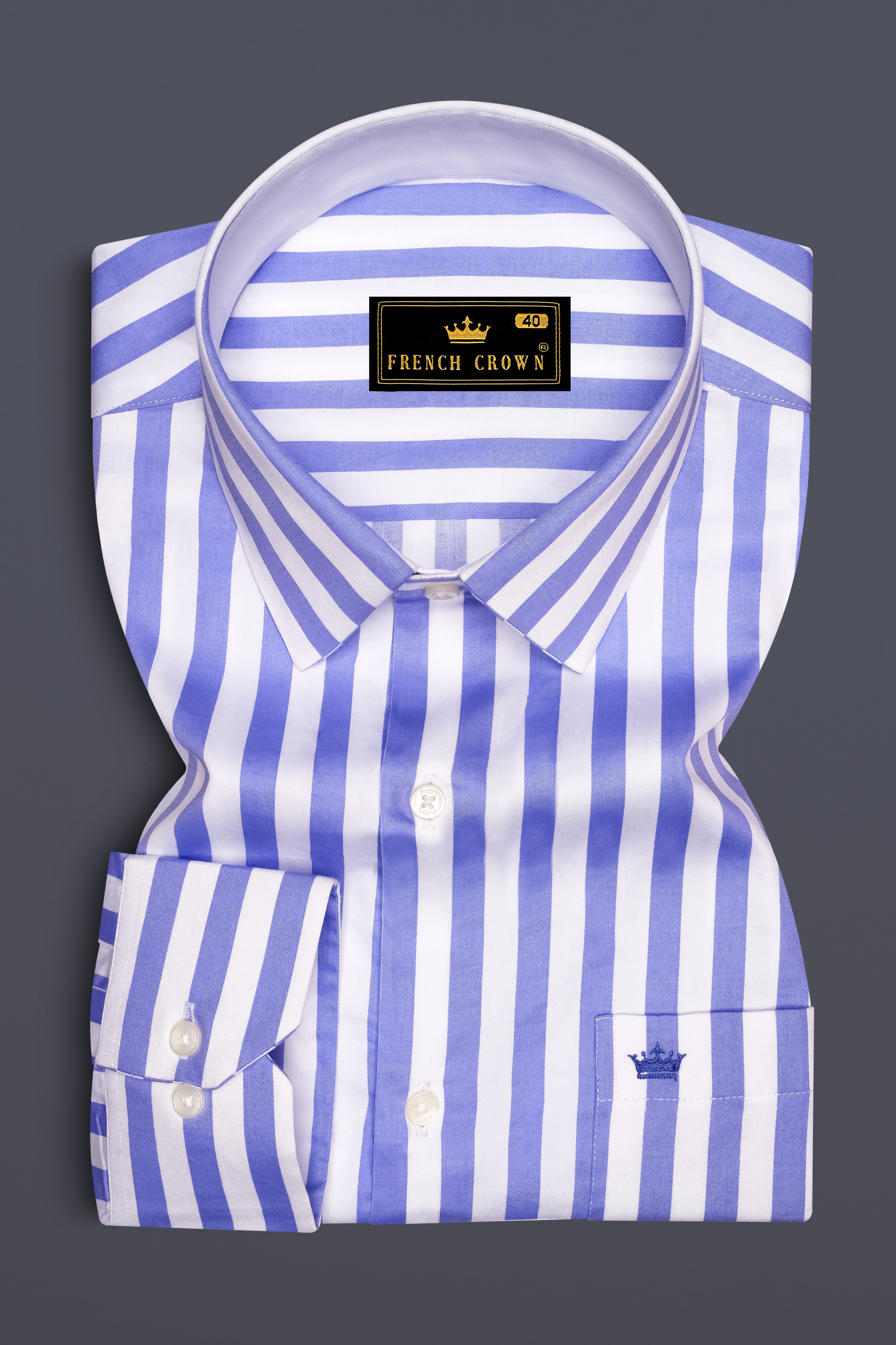 Bluvoro-Scampi Blue And Bright White Awning Striped Super Soft Premium Cotton Dress Shirt