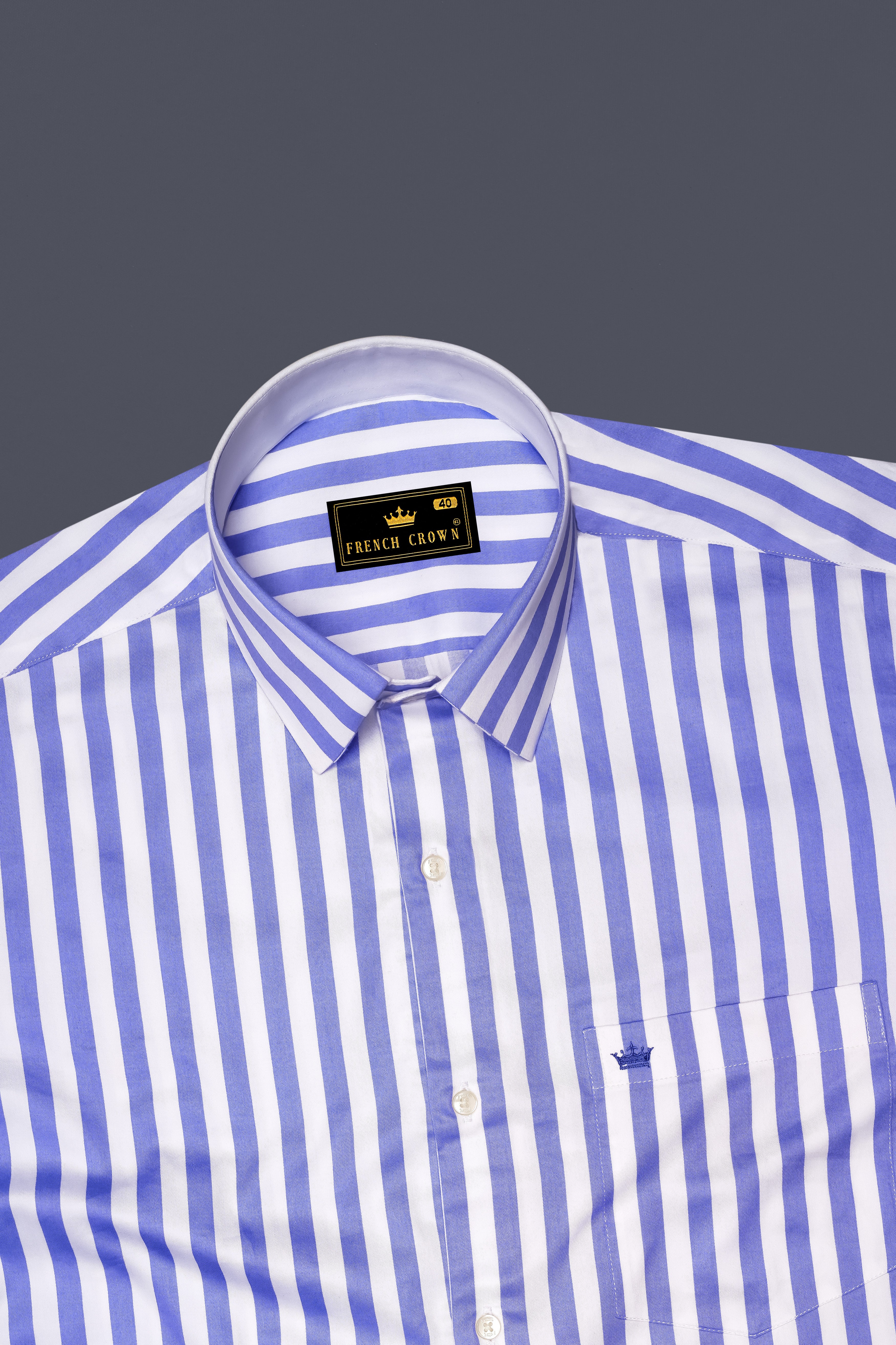 Bluvoro-Scampi Blue And Bright White Awning Striped Super Soft Premium Cotton Dress Shirt