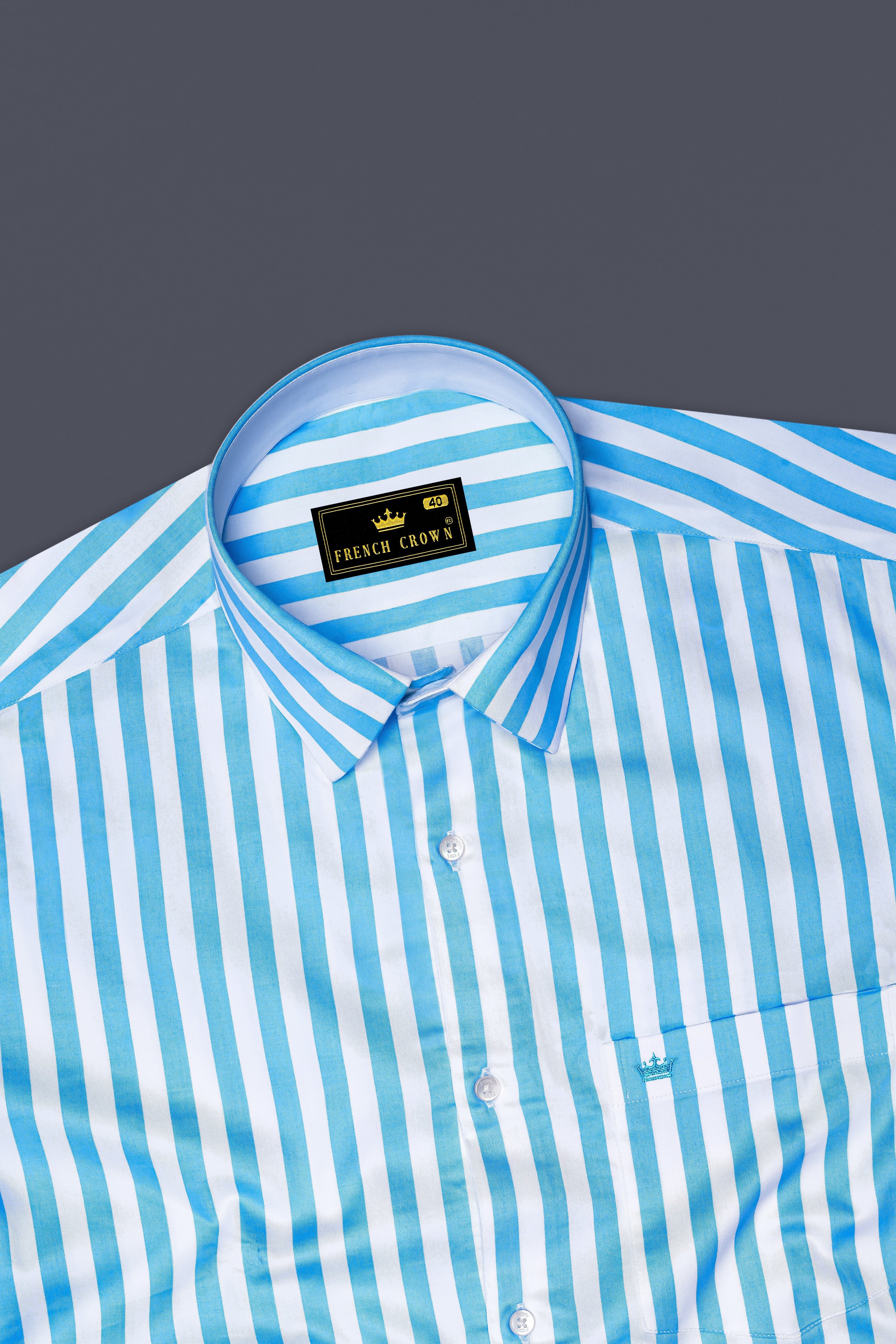 Aurecel-Celestial Blue And Bright White Awning Striped Super Soft Premium Cotton Dress Shirt