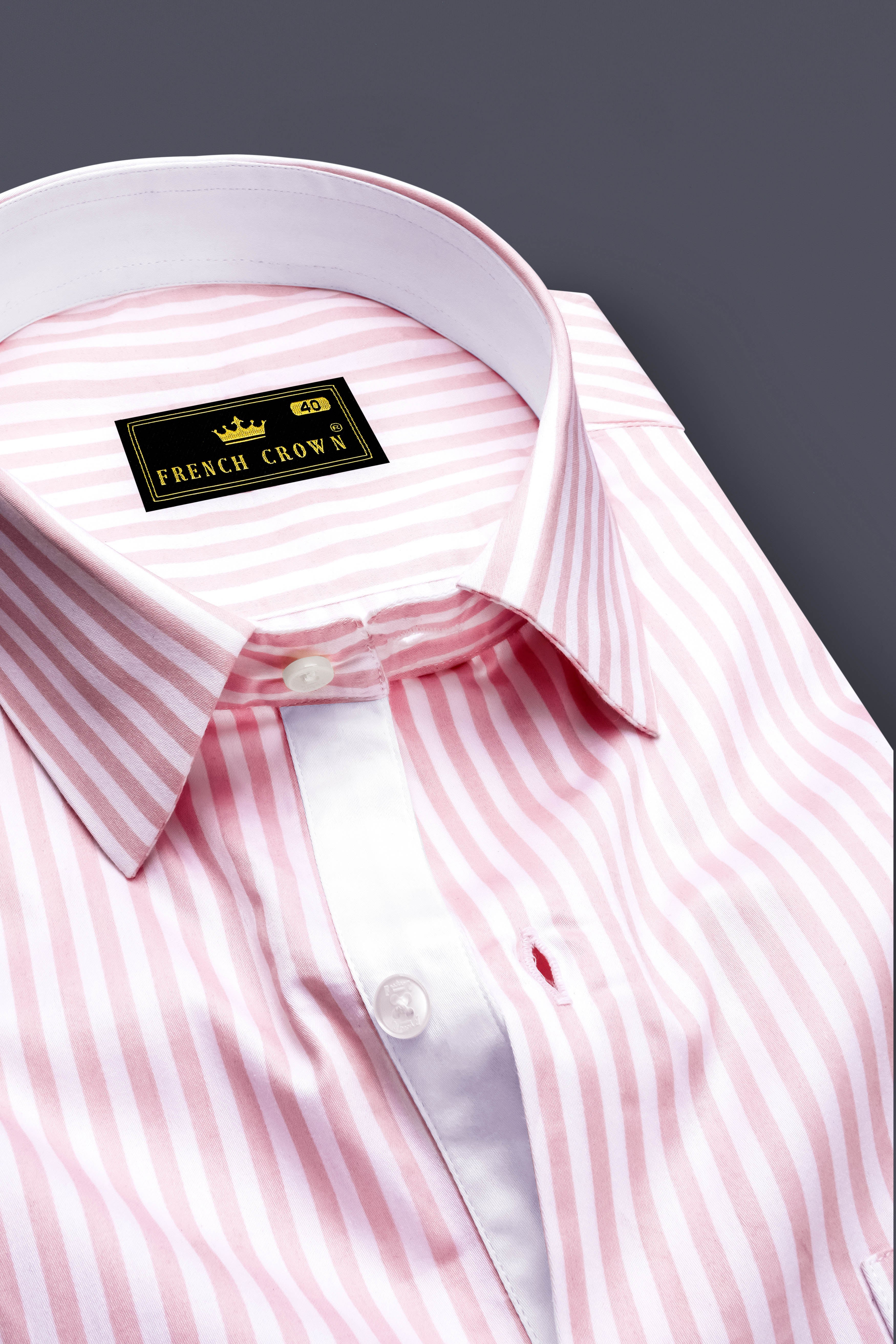 Strivaro-Oriental Pink And Bright White Candy Striped Super Soft Premium Cotton Dress Shirt