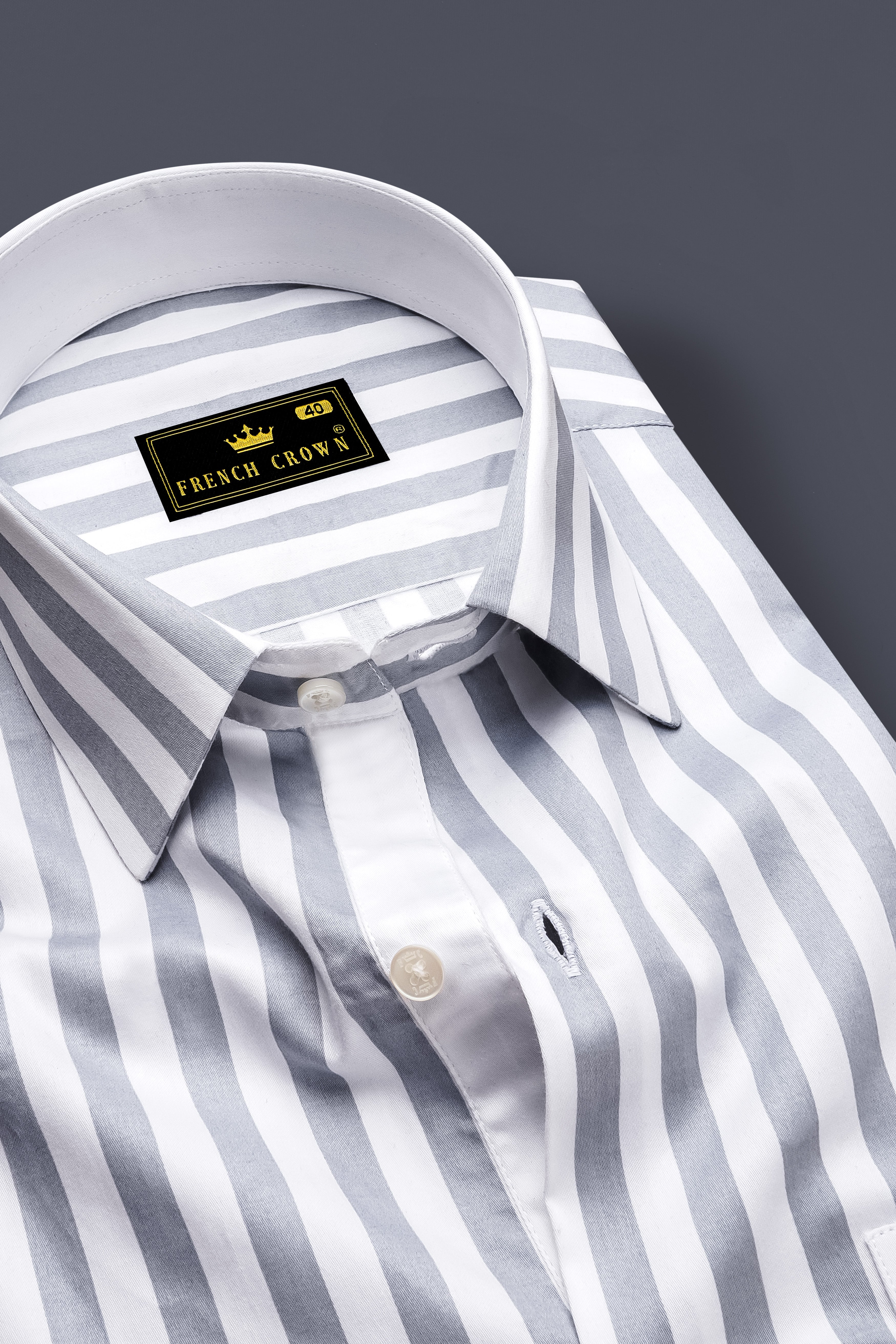 Lustravo-Santa Gray And Bright White Awning Striped Super Soft Premium Cotton Dress Shirt