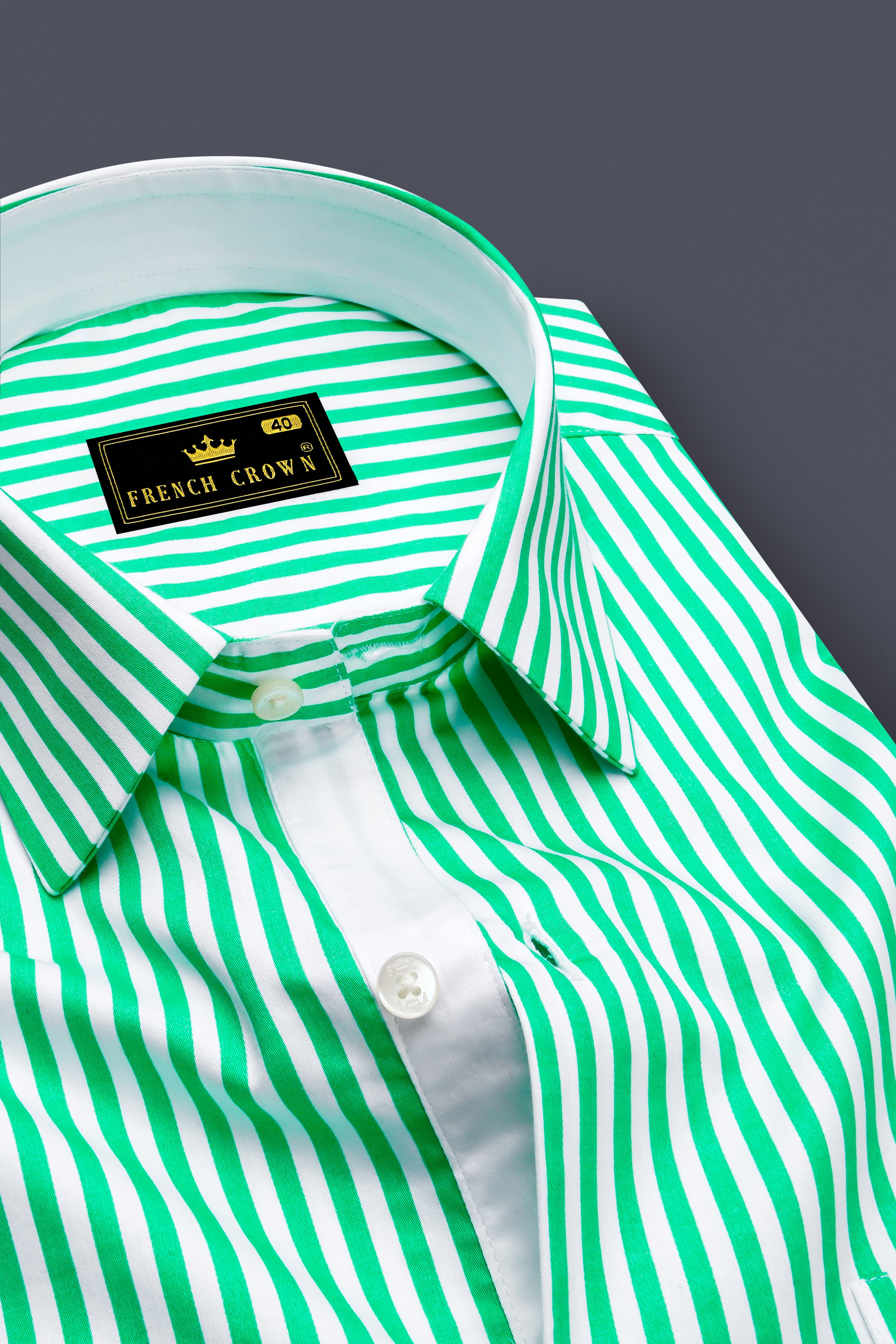 Virenza-Tealish Green And Bright White Candy Striped Super Soft Premium Cotton Dress Shirt